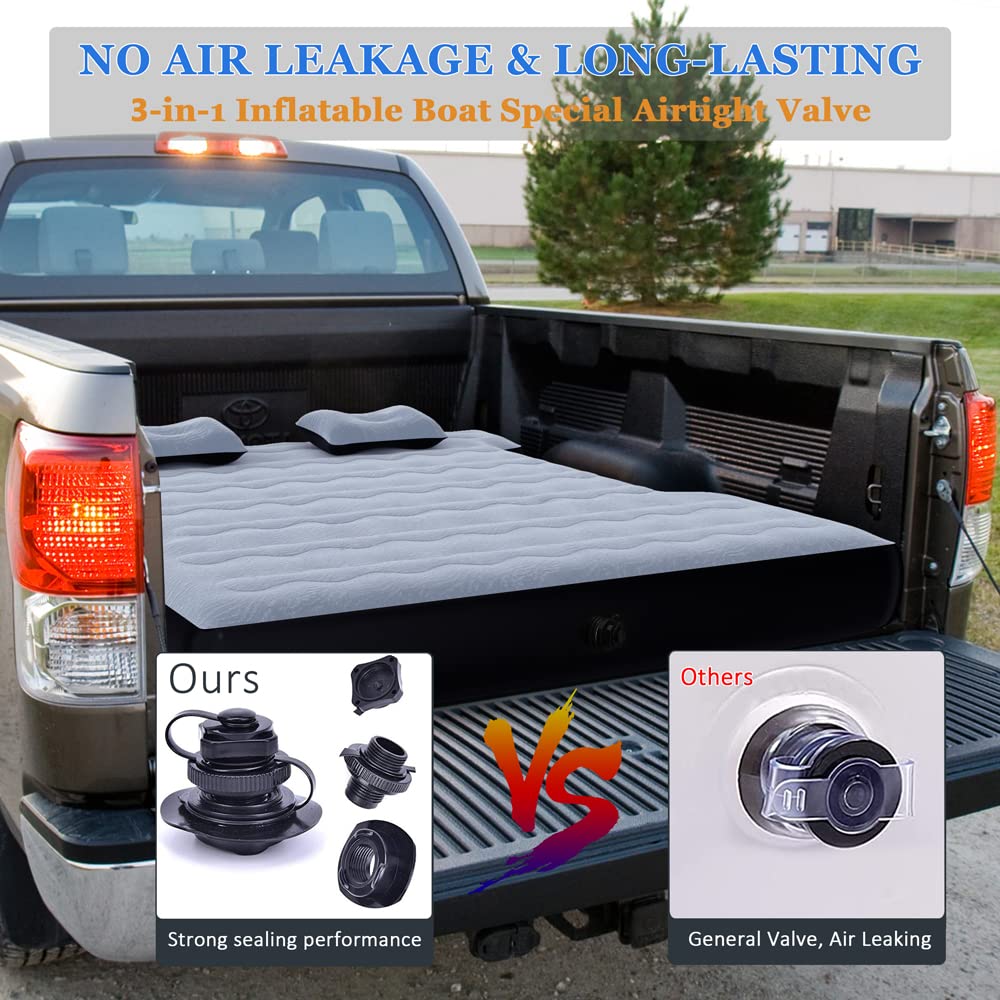 hufaut Camping Pickup Truck Bed Air Mattress Thicken Sleeping Pad for 5.5-5.8Ft Full-Size Short Truck Beds Outdoor Camping Car Travel(Grey)