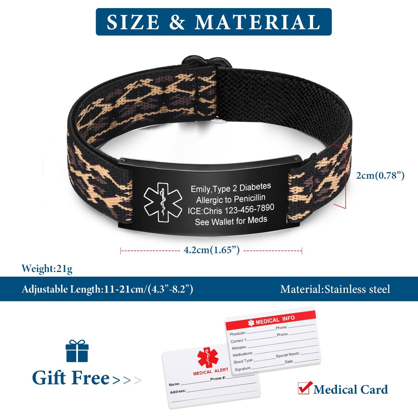 VNOX Medical Alert Bracelets for Men & Women with Free Engraving Adjustable Stainless Steel Mesh Emergency Medical ID Bracelets Wristband