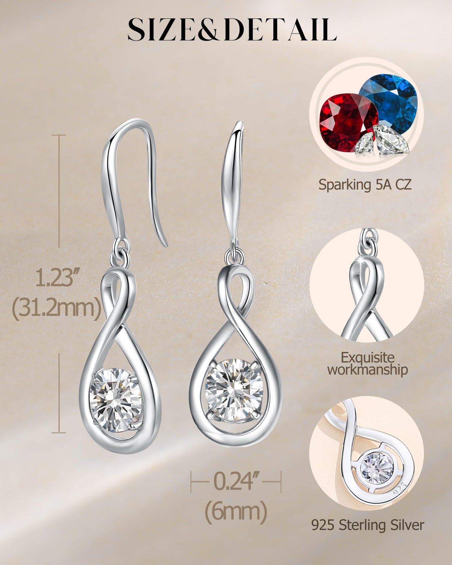 FANCIME Dangle Drop Earrings with Solitaire CZ Cubic Zirconia Simulated Diamond 925 Sterling Silver Infinity April Birthstone Earring Fine Jewelry Birthday Mothers Day Gifts for Mom Women