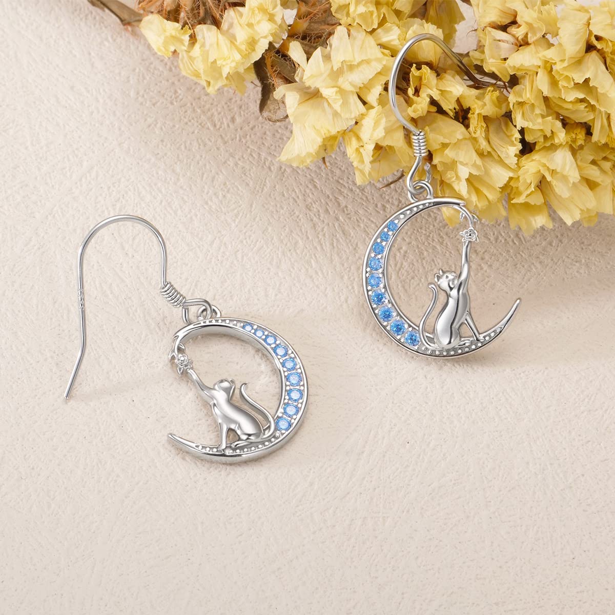 Mother's Day Gifts Cat Earrings Sterling Silver Dangle Cat Pendant Jewelry Cat Gifts for Women