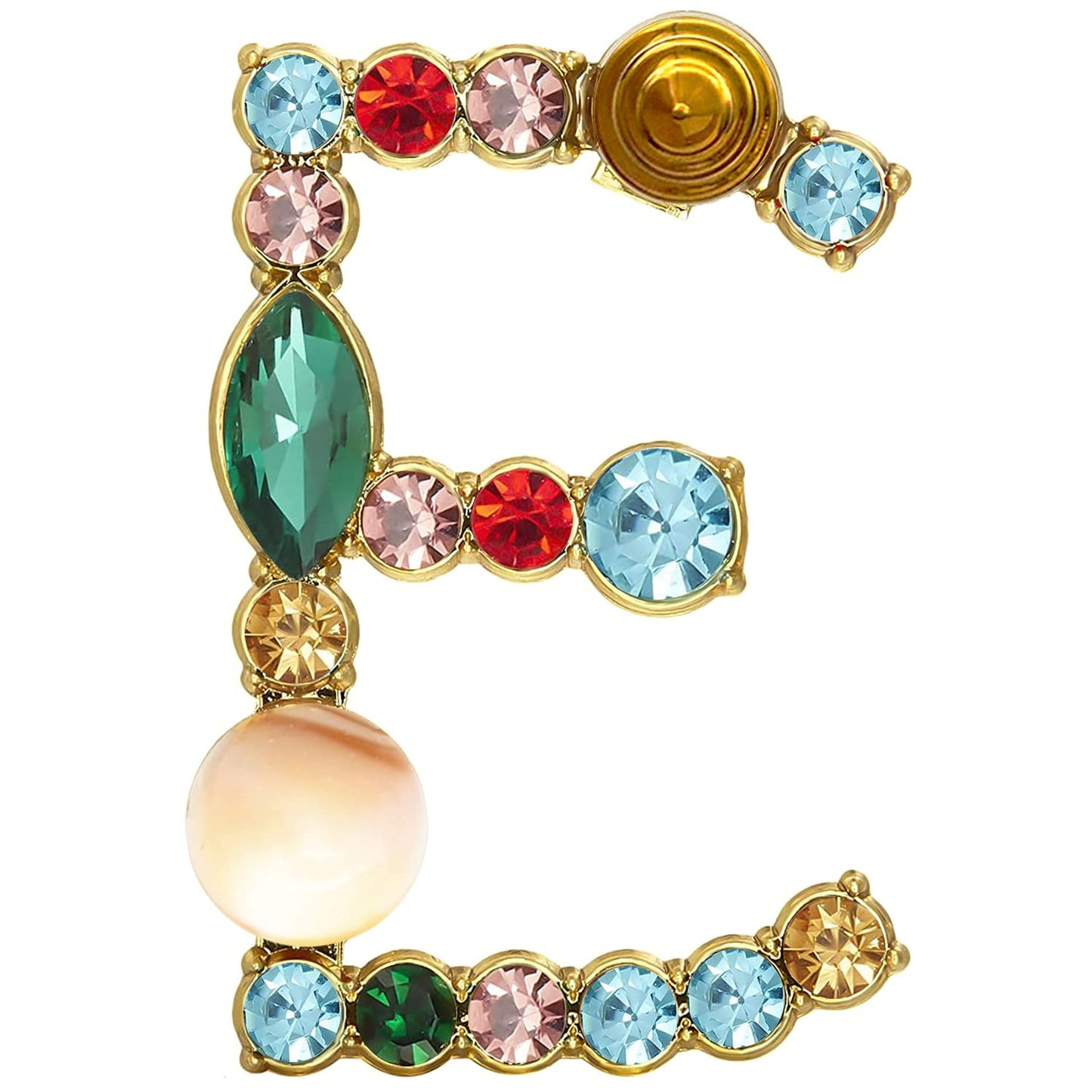 XGALBLA Letters E Plated Metal Stone Clear Colorful Crystal Lapel Pin Brooches Collar(Gold Tone)