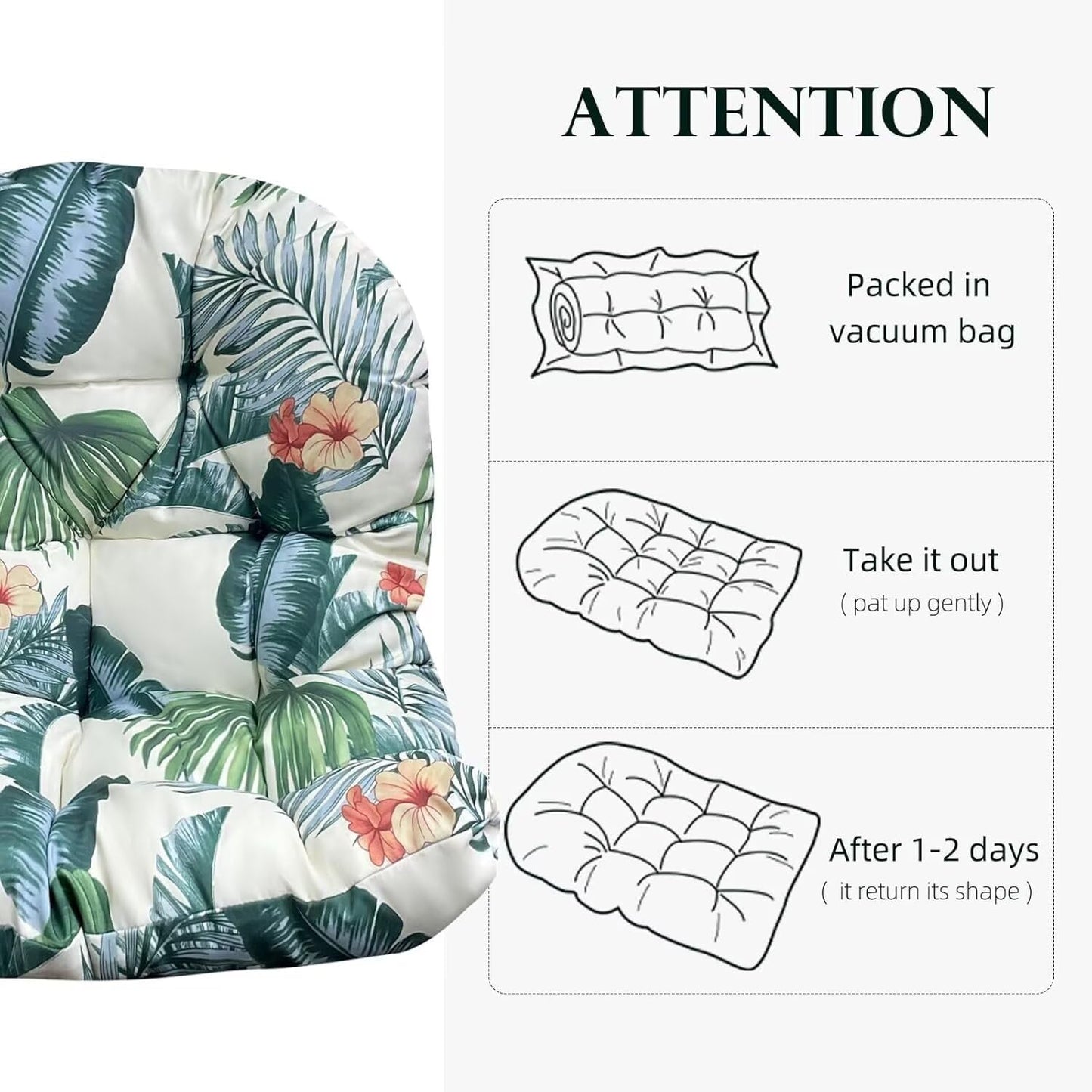 Yefound Outdoor Hanging Egg Chair Cushion Replacement Thicken Waterproof Basket Swing Chair Cushion Printed U-Shaped Seat Pad for Patio Orange Grey