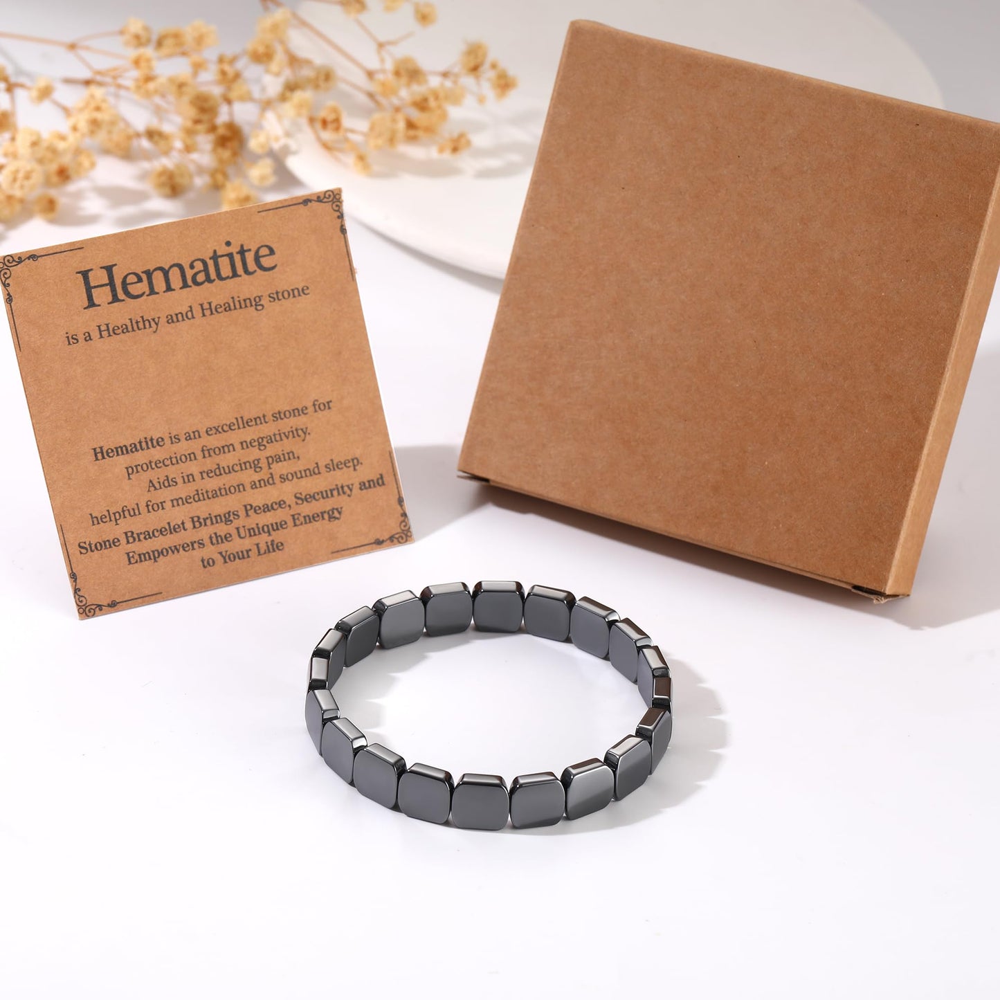 DONYUDE Fathers Day Dad Bracelet Gifts from Daughter Son Hematite Bracelet Men Black Square Crystal Bracelets Dad Birthday Inspirational Gifts for Father Papa Daddy
