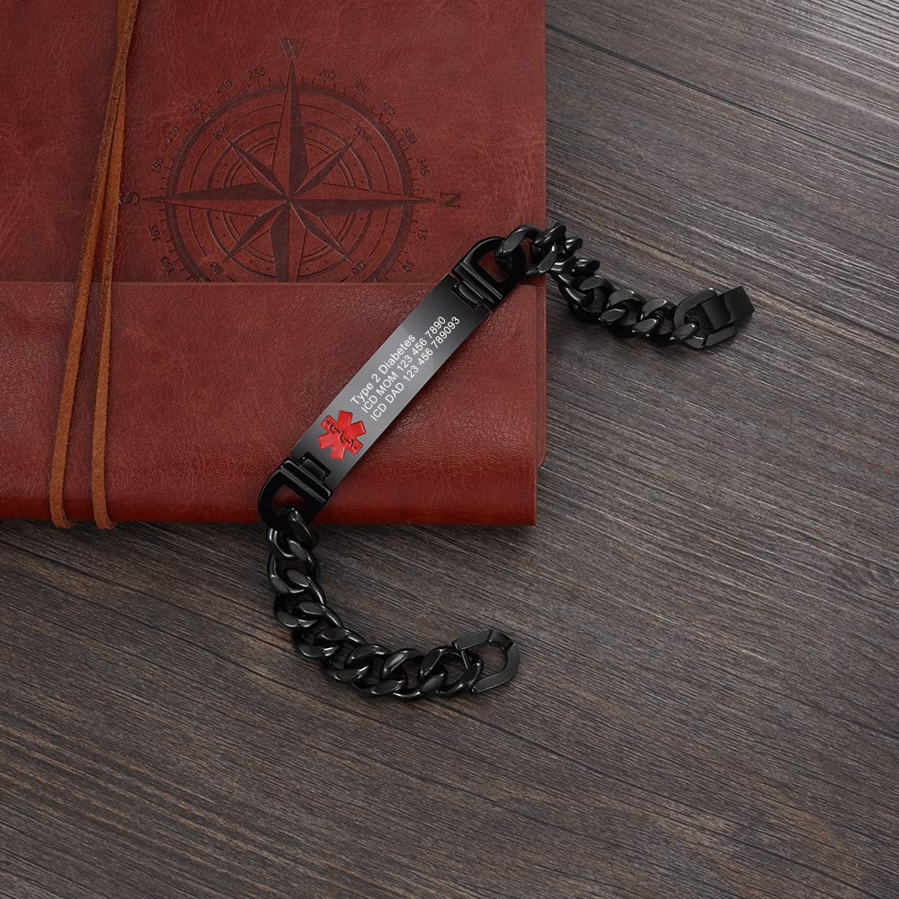 Giftider Custom Medical Alert Bracelet Engraved Emergency ID Stainless Steel Bracelets for Adults Men Women 7.5-8.5-9.8 Inch