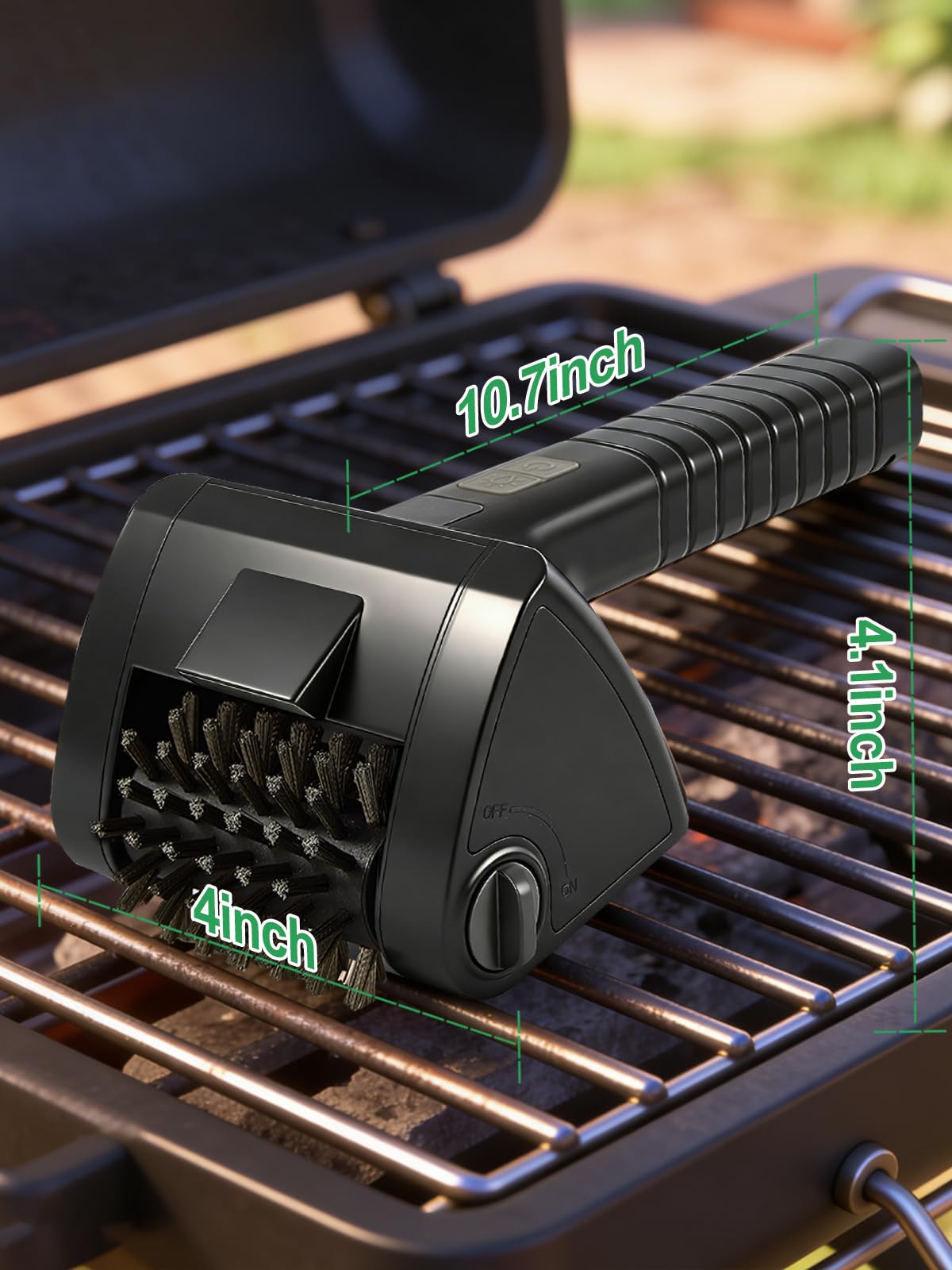 Electric Rotary Grill Brush for Outdoor Grill - Two Speed Automatic Cleaner with 304 Removable Stainless Steel Head, BBQ Grate & Outdoor Cordless Rechargeable Grill Cleaning Tool for BBQ, Home