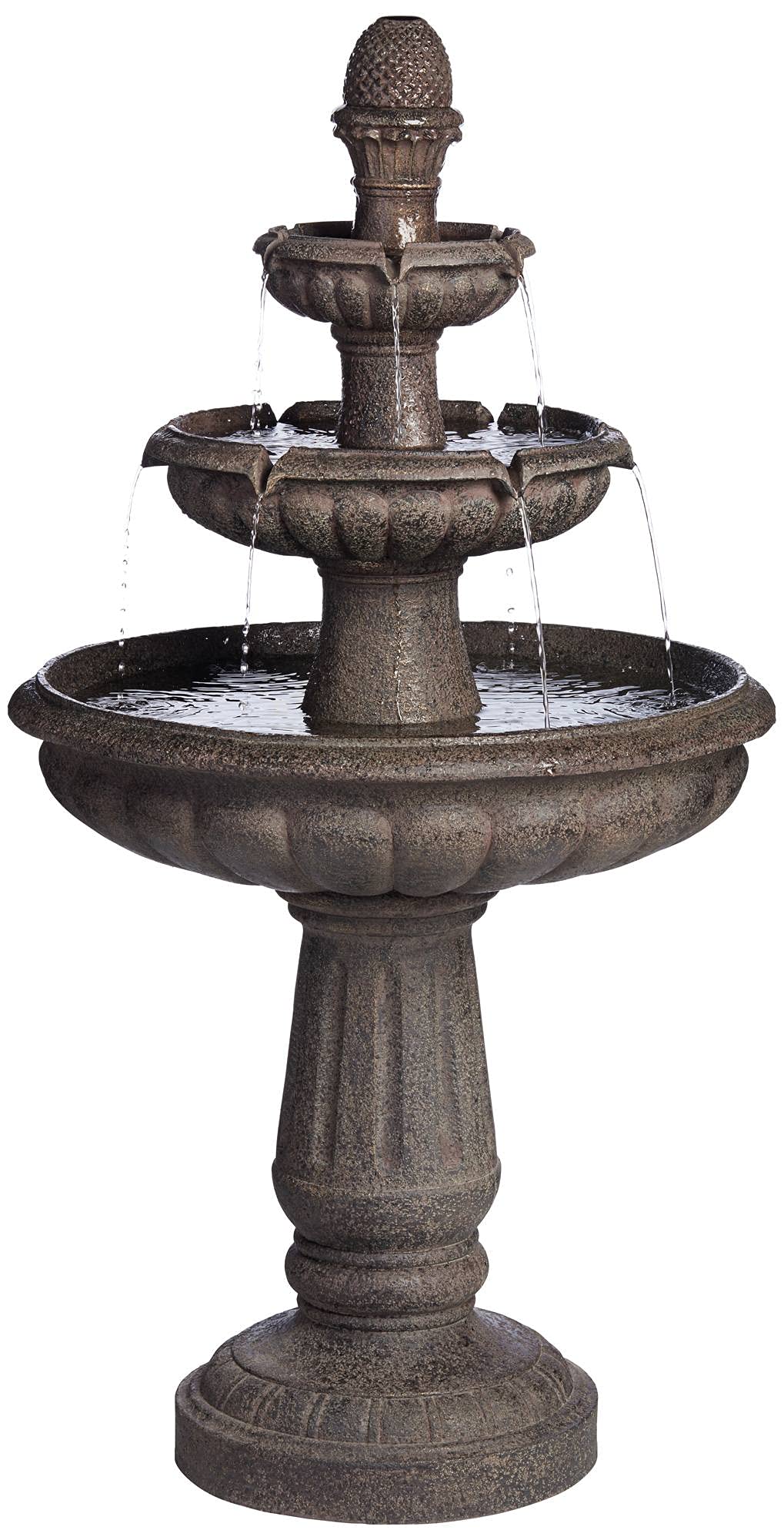 Rendaux 43" High Large Italian Outdoor Decor Gray Faux Stone Floor Fountain with Light LED Waterfall 3-Tier Standing Basin Water Feature for Outside Garden Patio Yard Backyard Porch - John Timberland
