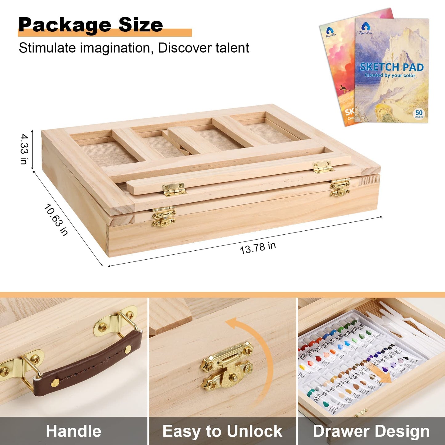 Painting Supplies Set, 49 Pieces Watercolor Painting Kit with Wooden Tabletop Easel, Includes Watercolor Paints, Brushes, Palette, Canvas Panels and Painting Pads, for Artists, Student, Adults, Kids