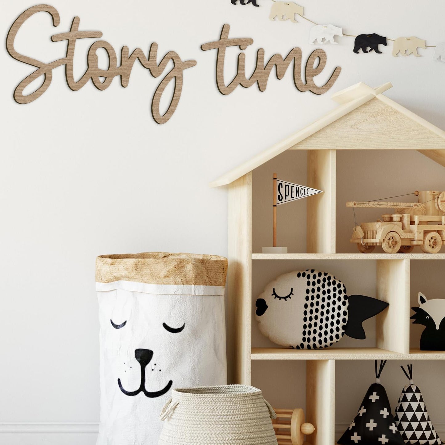 JarThenaAMCS Story Time Wooden Sign Story Telling Reading Corner Sign Rustic Nursery Wall Decor for Kids Bedroom Bookshelf Home Decor Birthday DIY Crafts Baby Gift