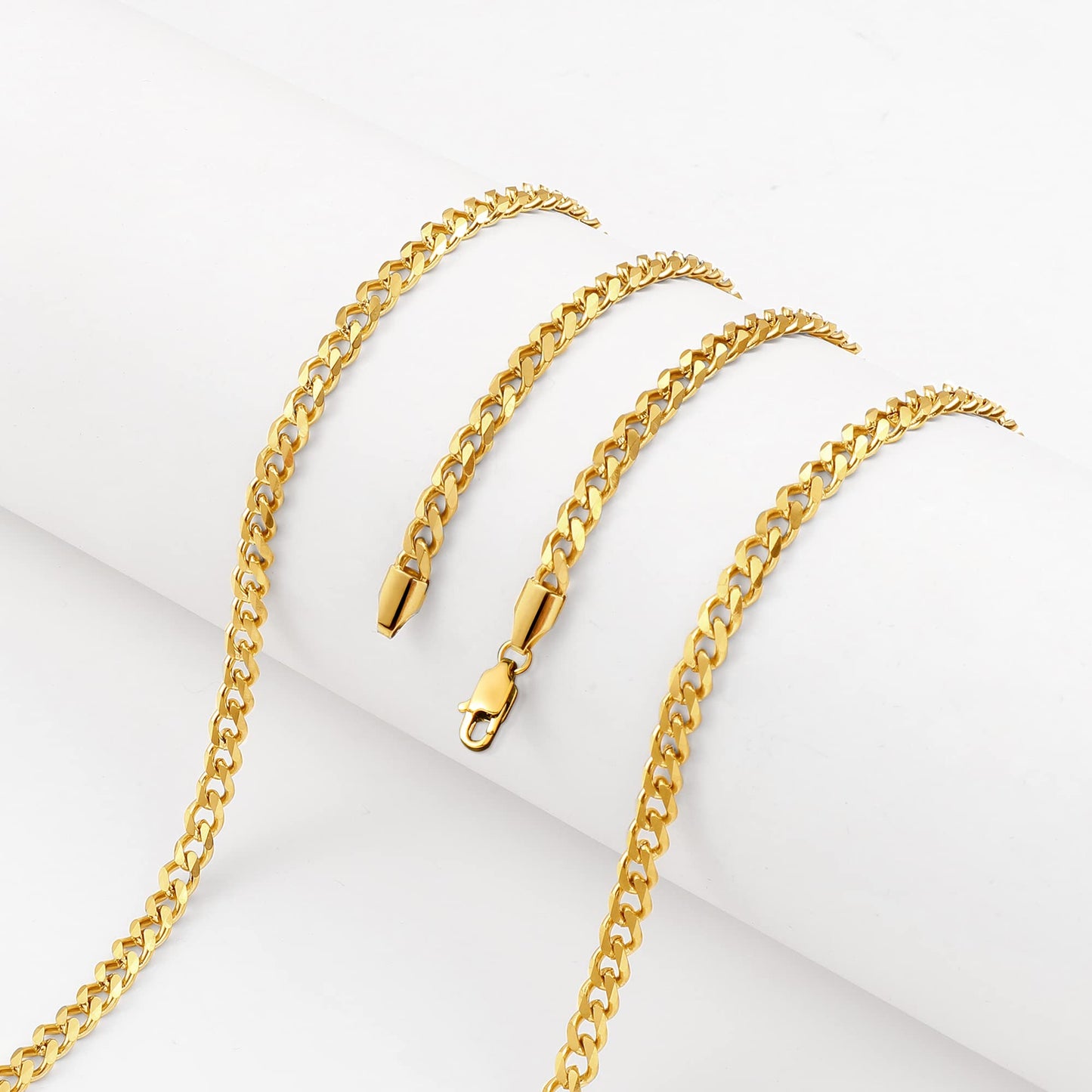 Fiusem 5mm Gold Plated Chains for Men, 18K Gold Plated Stainless Steel Cuban Link Chain Necklace for Men and Women, 24 Inch