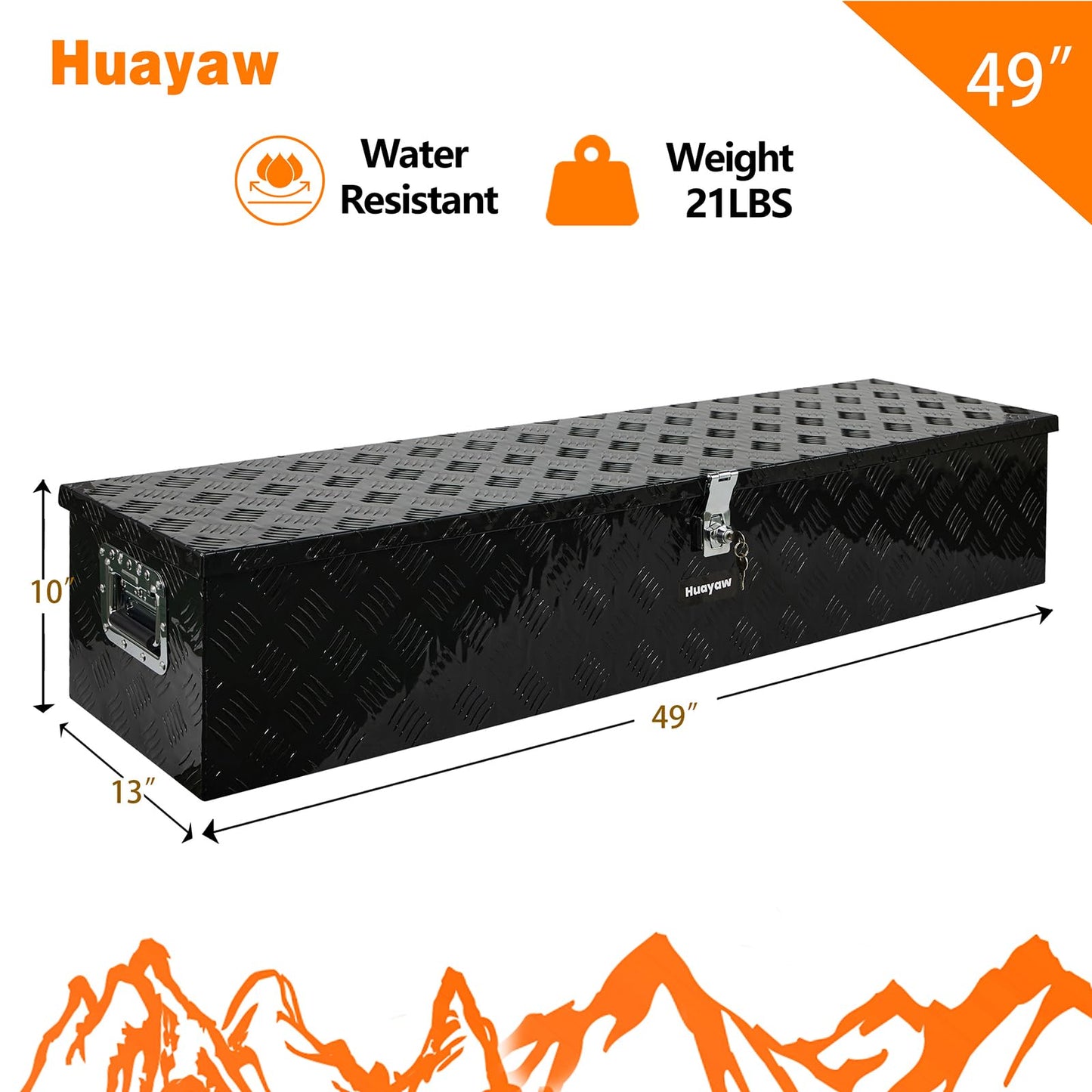 Aluminum Truck Tool Box, Heavy Duty Waterproof Truck Storage Organizer, Pickup Truck Bed RV Trailer with Side Handle, Lock and Keys (Black, 49-INCH)