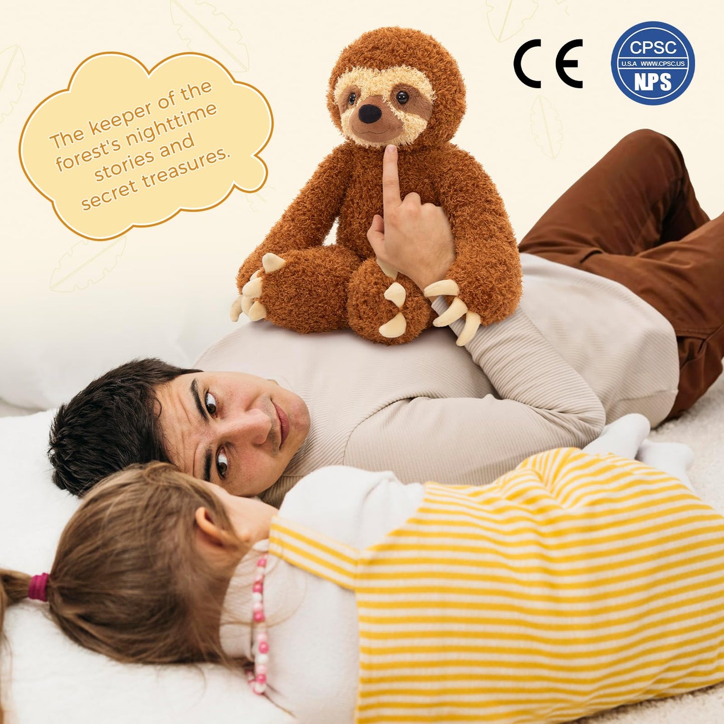 MorisMos Sloth Stuffed Animal 18" Plush Sloth Plush Toy Sloth Plushie Huggable Sloth Pillow Stuffed Sloth Toy Gifts for Boys Girls and Kids for Comforting Companion Imaginative Play
