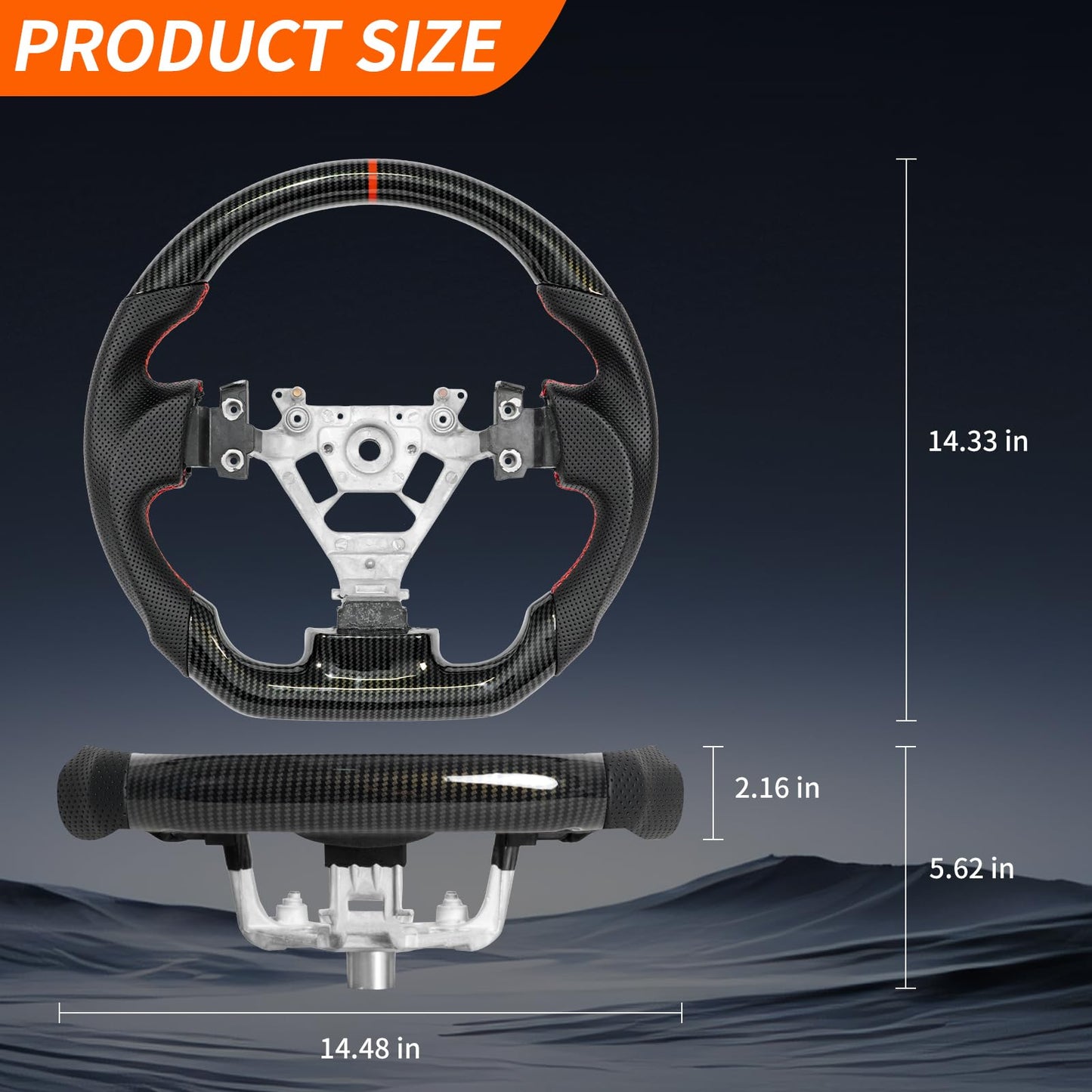 JIANGGAI Hydro-Dip Carbon Fiber Steering Wheel, D-Shaped Flat Bottom Perforated Leather Grip Steering Wheel Fit for Nissan 350z 2003-2009