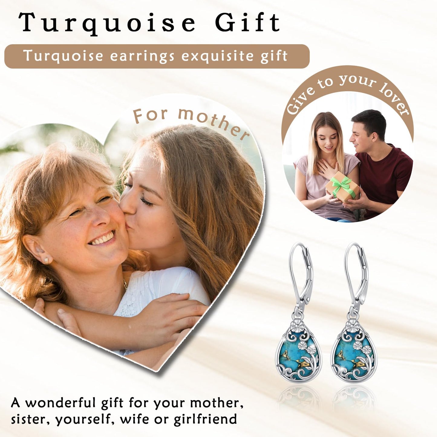 Eetaitai Natural Turquoise Earrings 925 Sterling Silver Pear Leverback Turquoise Earrings Blue Vintage Native American Western Jewelry Women Flower Dangling Earring Mothers Day Gifts for Mom Wife Sister