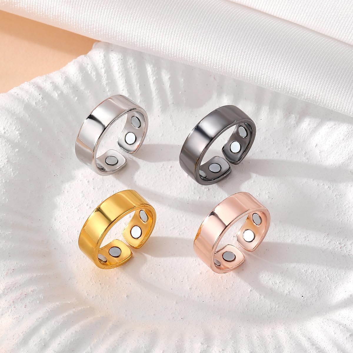 Topty 2PCS Magnetic Anti Snoring Auvulis Migraine Ring Titanium Lon Magtherapy Lymphatic Drainage Stainless Steel Ring for Women Men Health Jewelry Gifts in Gold Silver