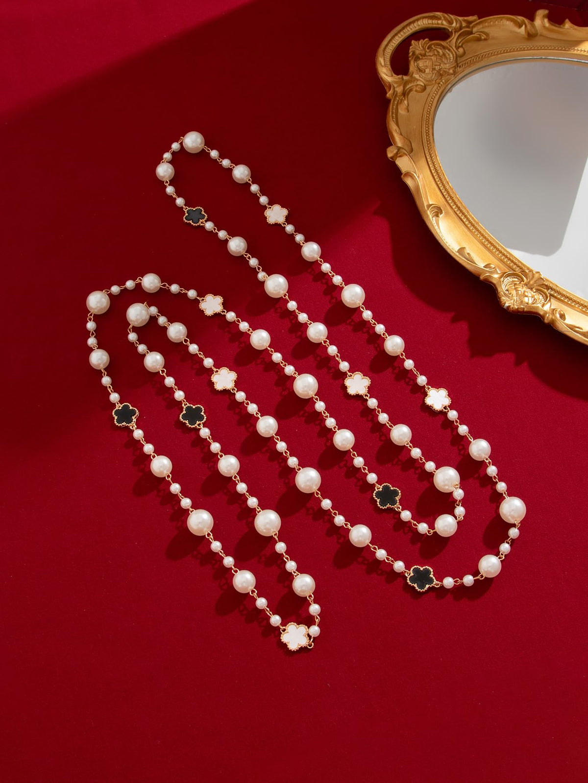 Long Pearl Necklaces for Women Pearl Long Chain Necklace Dainty Gold And Long Pearl Necklaces Layered Pearl Necklace Statement Sweater Strand Chain Jewelry (3Layer)