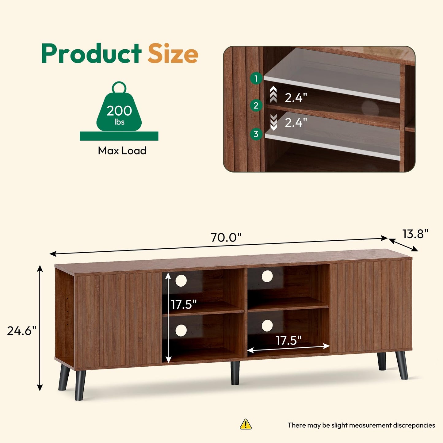 Lamtor TV-Stands for Living Room - Mid Century Modern TV Stand for 75+ inch TV, Entertainment Center with Storage, Media Console with Adjustable Shelves, Walnut