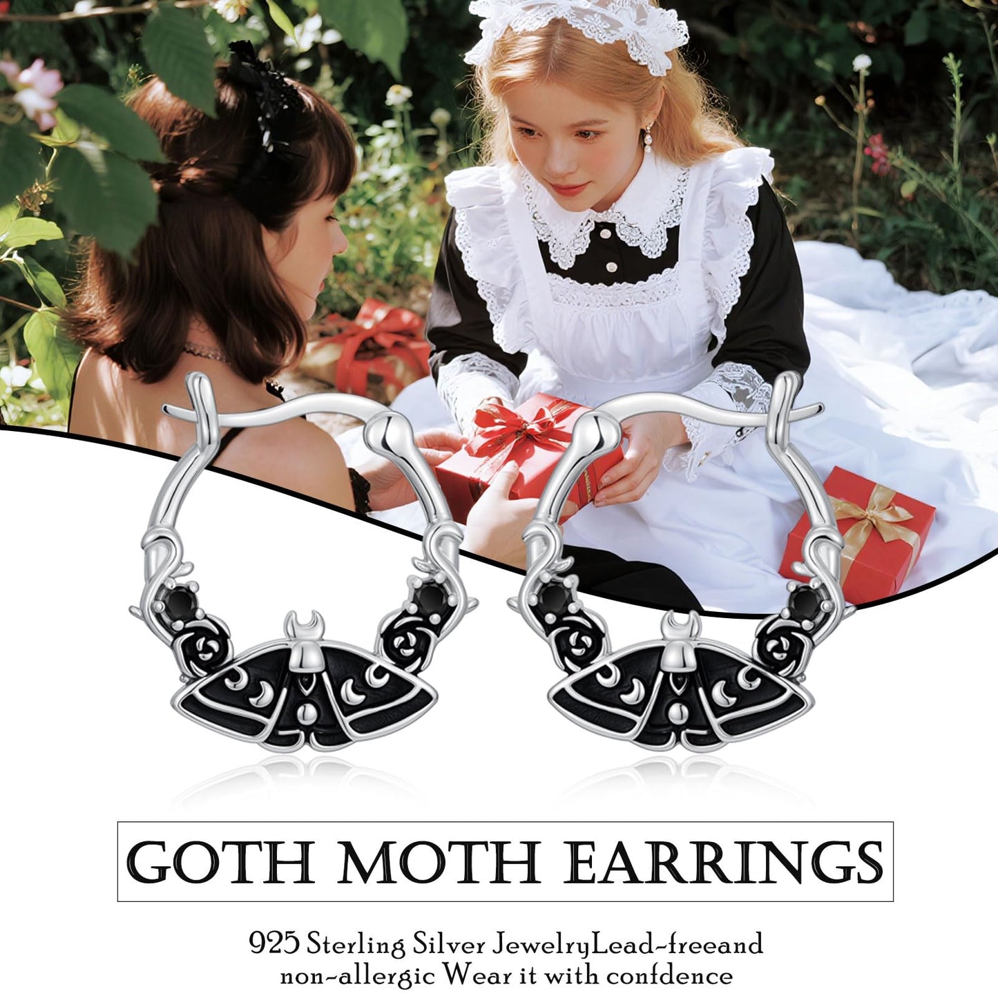 Gothic Moth Earrings 925 Sterling Silver Hypoallergenic Goth Huggie Hoop Earrings Halloween Jewelry Gifts for Women Daughter
