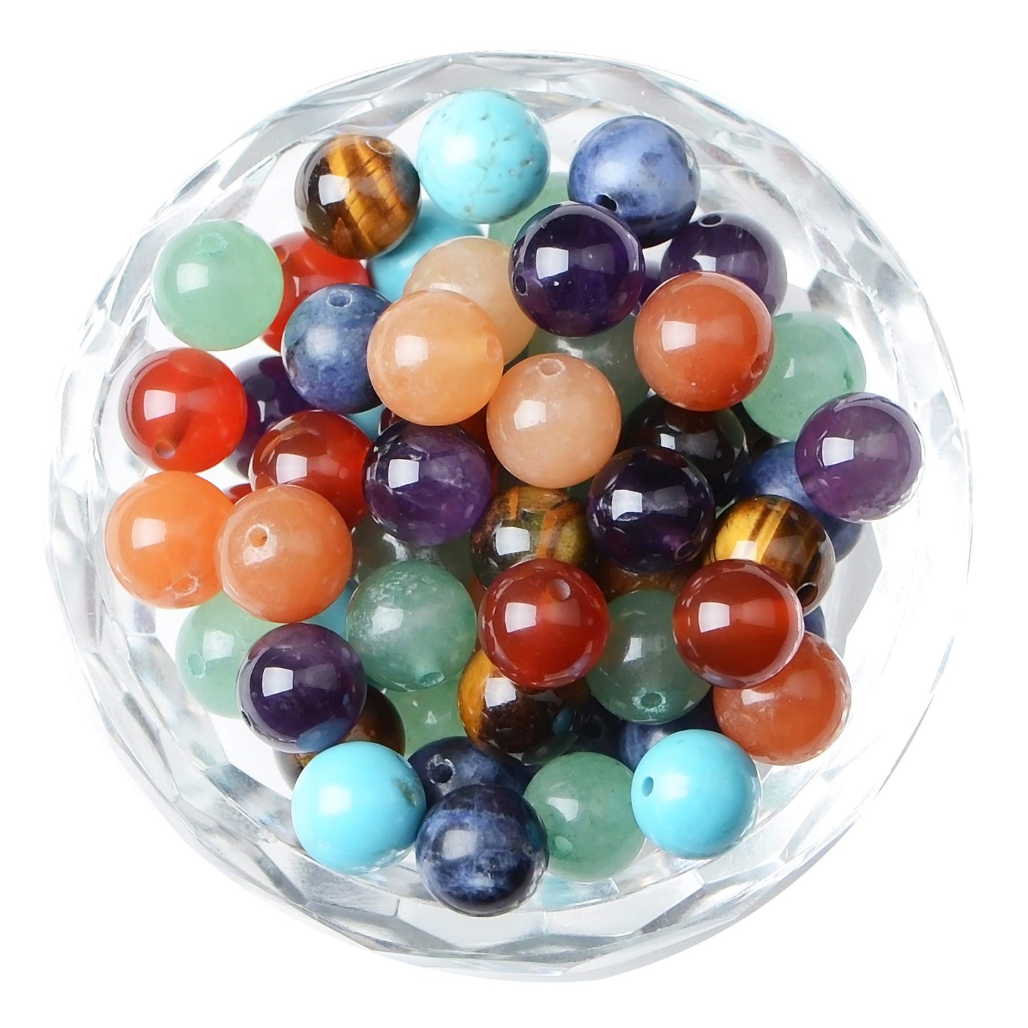 100Pcs Natural Crystal Beads Stone Gemstone Round Loose Energy Healing Beads with Free Crystal Stretch Cord for Jewelry Making (7-Chakra Beads, 8MM)