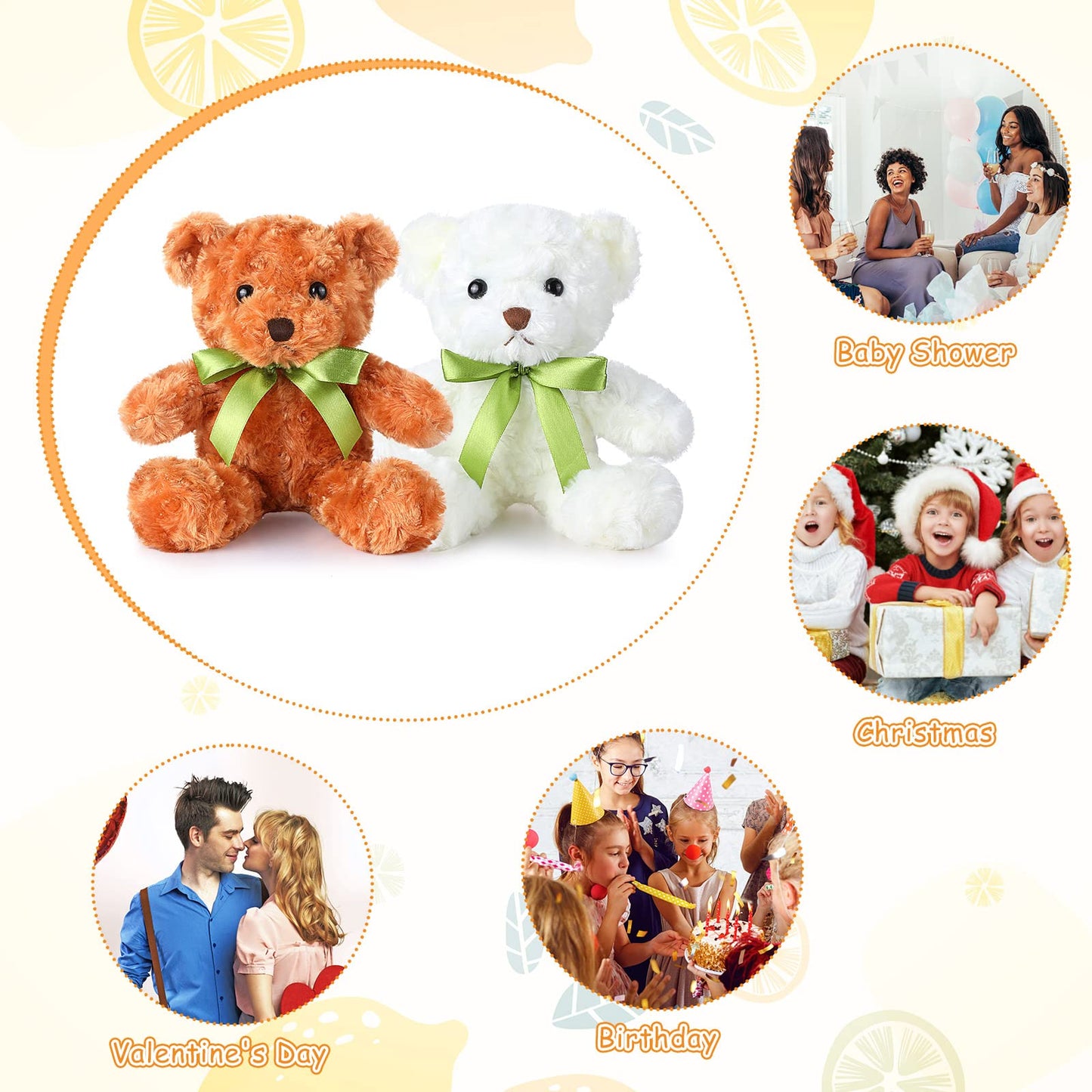 Hungdao 36 Pcs Plush Bears Bulk 10 Inch Bears with Bow Cute White and Light Brown Stuffed Animals Small Soft Plush Toys Gifts for Birthday Graduation Wedding Baby Shower Party Favors