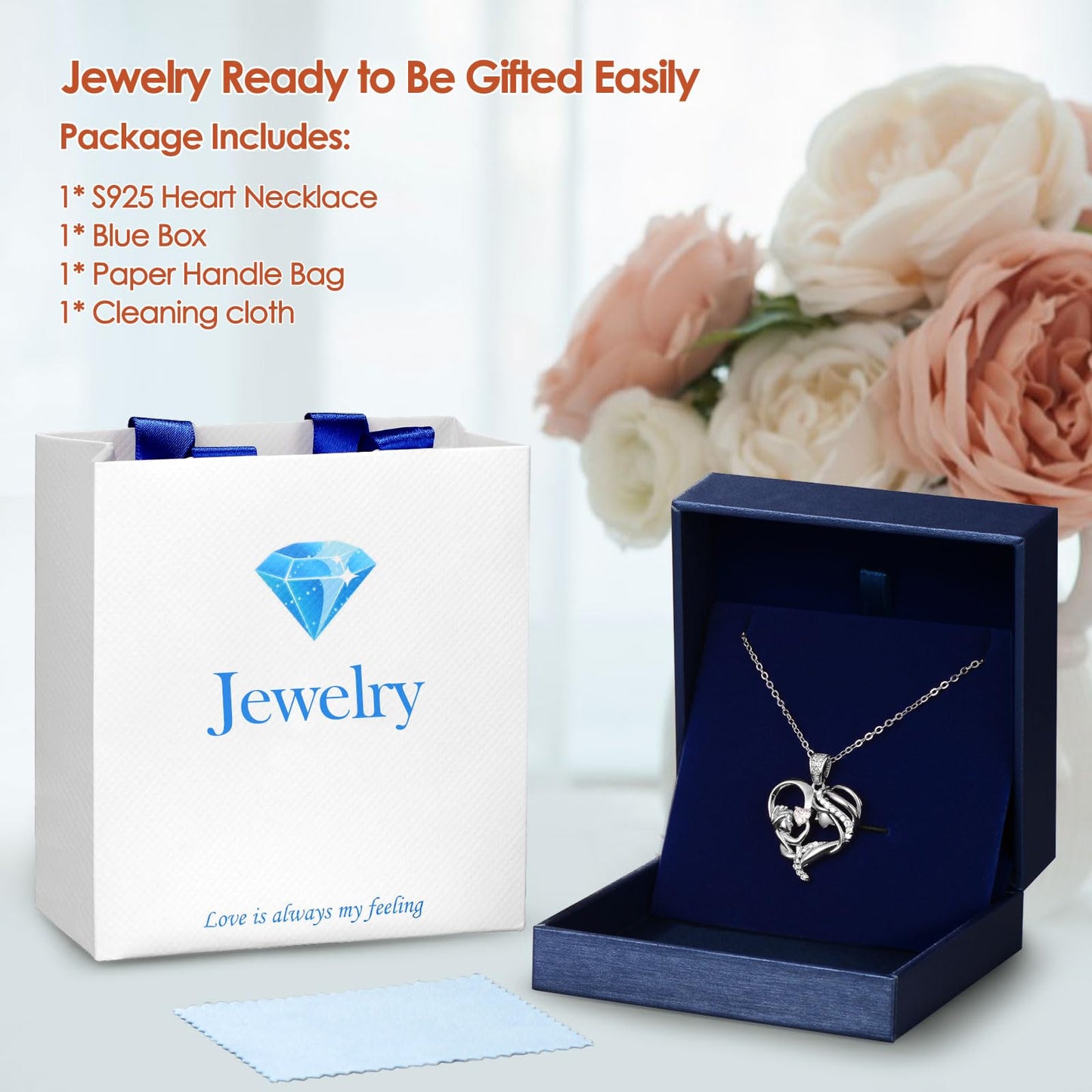 Zifeel Mothers Day Gifts for Mom Wife Her Grandma, S925 Sterling Silver Birthstone Necklaces Jewelry for Women, Mother's Day Love Heart Pendant Necklace for Anniversary Birthday Christmas Day