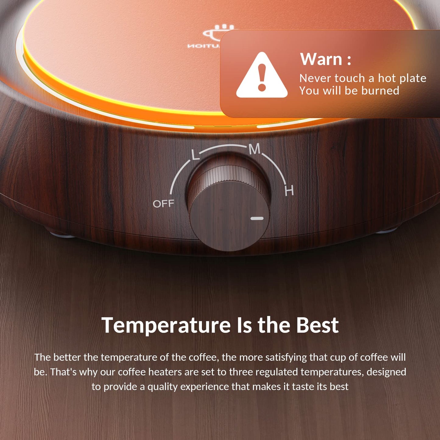 SWEETFULL Mug Warmer for Coffee and Tea Coffee Mug Warmer Set W/Mug and Lid Coffee Warmer As Coffee Gifts for Desk Office Coffee Lovers. (20W Cup Warmer Candle Warmer Auto Shut Off) (Wood Grain)
