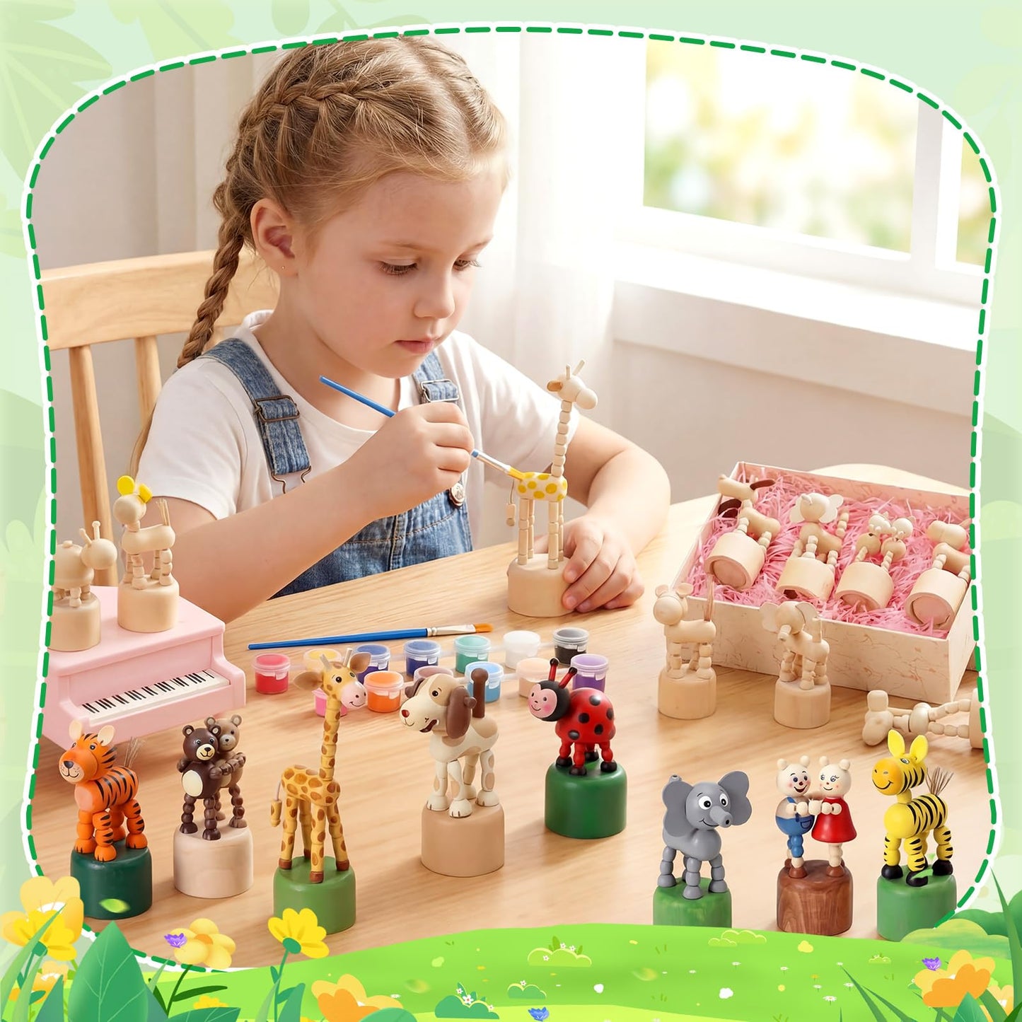 DoubleFill 16 Pcs Wooden Crafts to Paint Unfinished Wood Animals Figures Animals 3D DIY Painting Crafts for Kids Boys Girls Birthday Party Favors