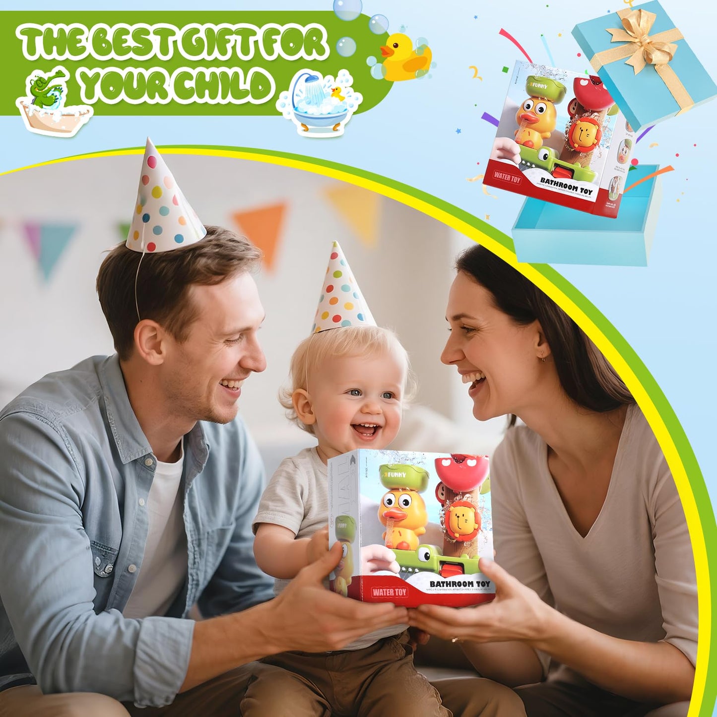 Baby Bath Toys for Kids Ages 1-3 Interactive Toddler Bath Toys Duck Sensory Bathtub Water Shower Toys with 3 Stacking Cups for 12+ Months Boys Girls Birthday Gifts