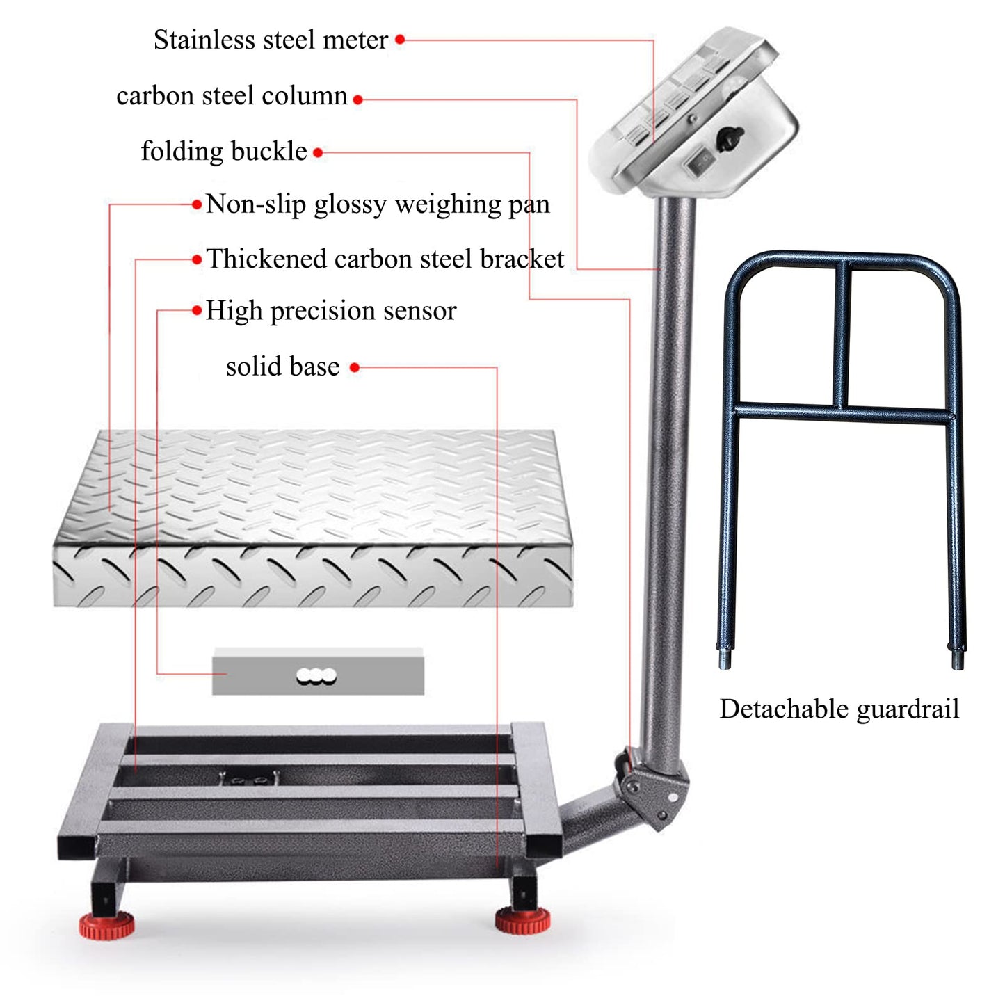 CXWAWSZ 660LB Industrial Platform Scale with Removable Guardrail LB/KG Weight Computing Digital Scale Floor Platform Scale Perfect for Postal Luggage Shipping Mailing Weighing