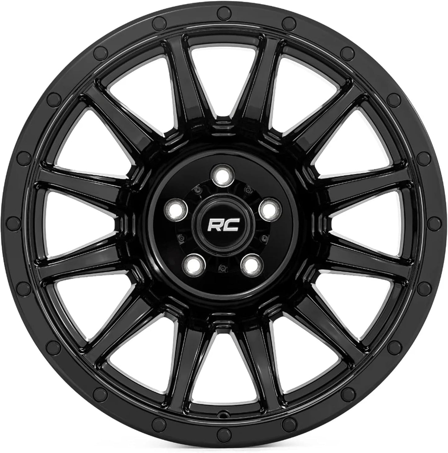 Rough Country 90 Series 20x9 Wheel - 6x5.5" Bolt Pattern, +0mm Offset, One Piece Aluminum Rim, Gloss Black Finish with 12-Spoke Design for Trucks, Jeeps, Off-Road