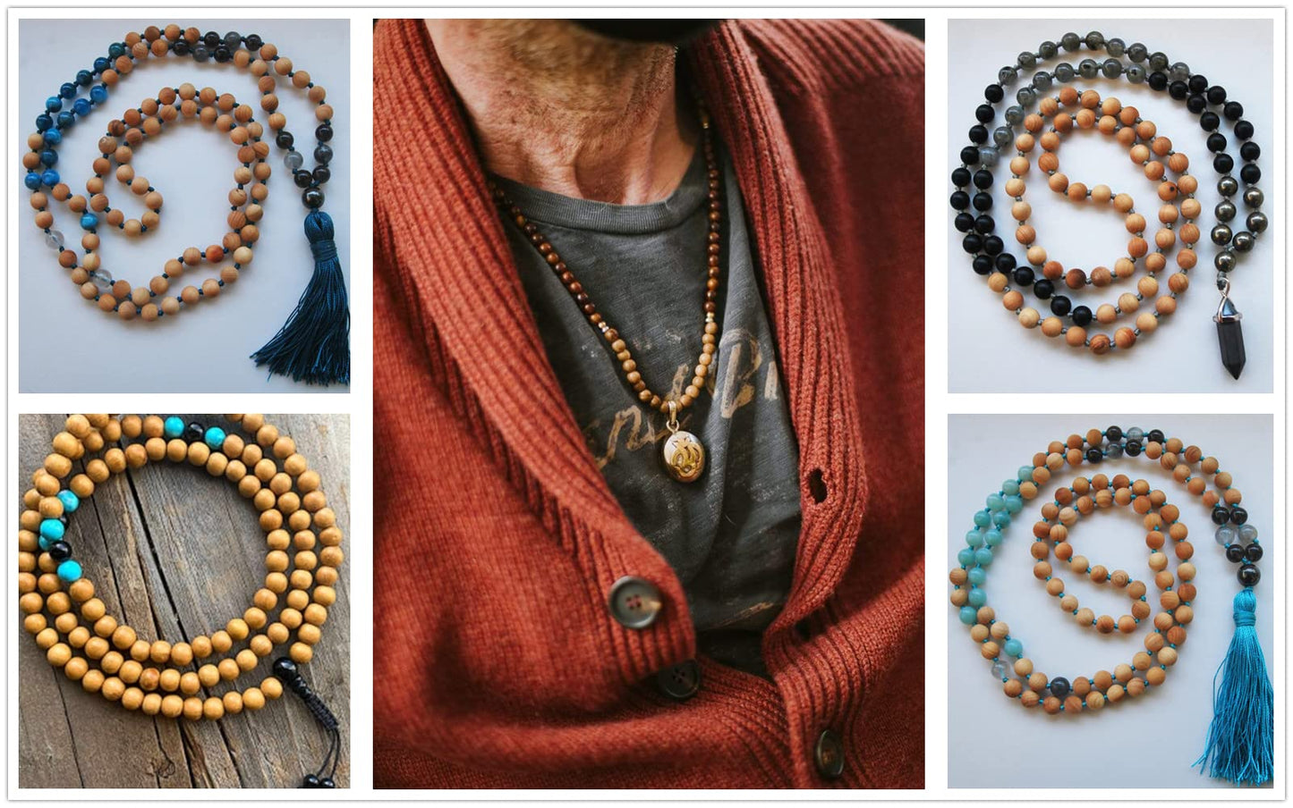 Prometis 200pcs 6mm Natural Sandalwood Round Beads Gorgeous Craft Handmade Polished Spacer Mala Pray Beads with Elastic Cord for Bracelets DIY Rosary Tasbih Jewelry Making