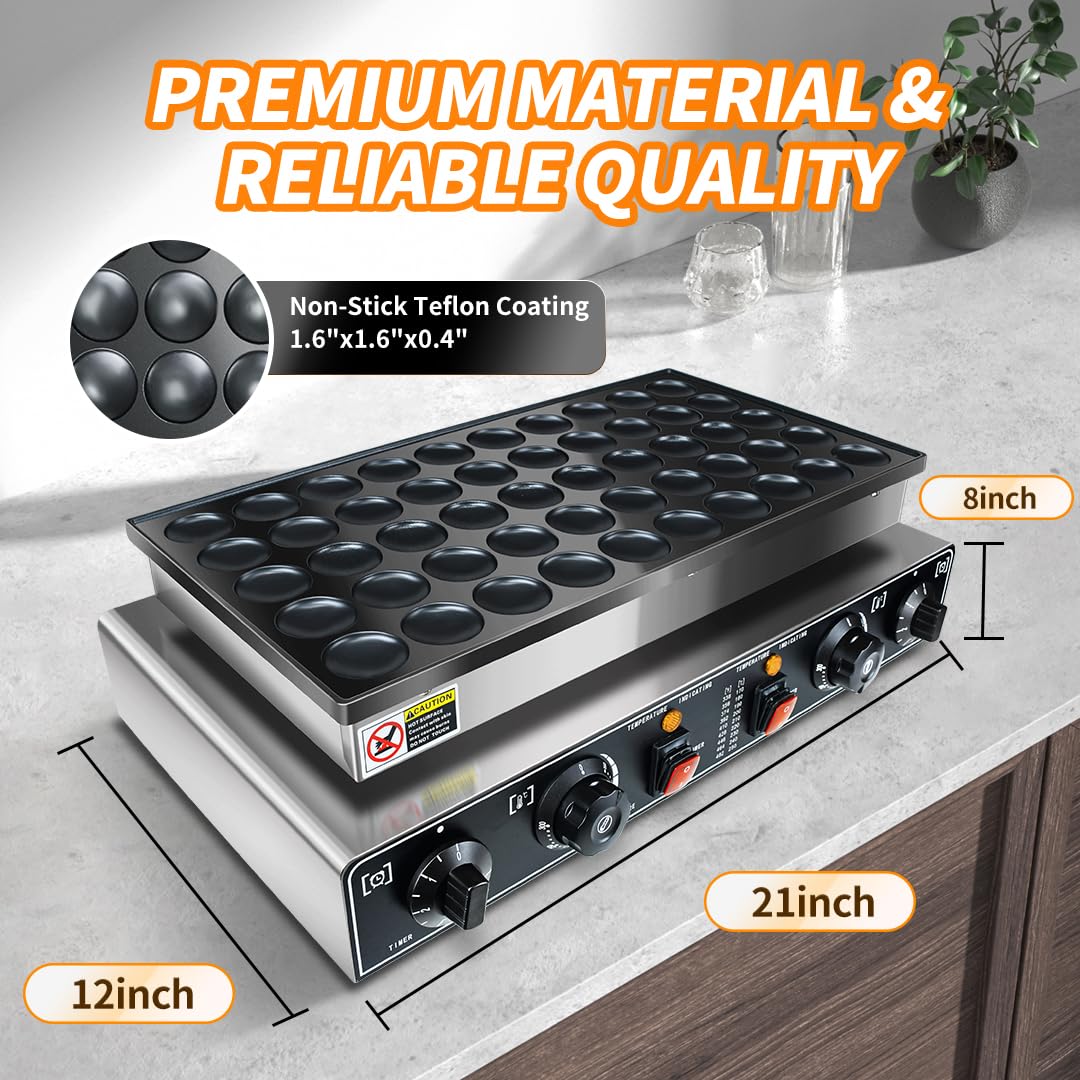 YOOKTEN Mini Dutch Pancake Baker Make,50PCS Commercial Electric Maker Pizzelle Maker, Non-stick Waffle Pancake Maker, Mini Pancakes Machine with Timer,Muffin Waffle Maker for Restaurant and Home,1700W