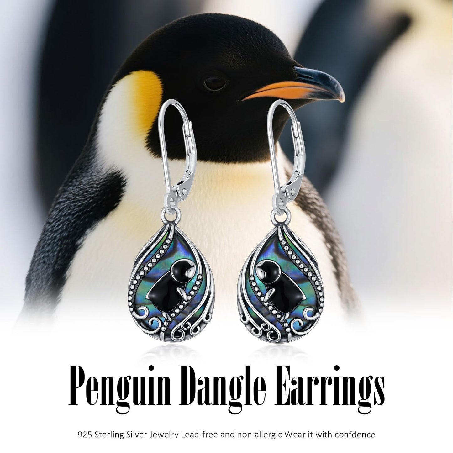 YYmqmq Penguin Earrings for Women 925 Sterling Sliver Abalone Dangle Earrings Leverback Penguin Jewelry Gifts for Women Girlfriend Mom Birthday Gifts