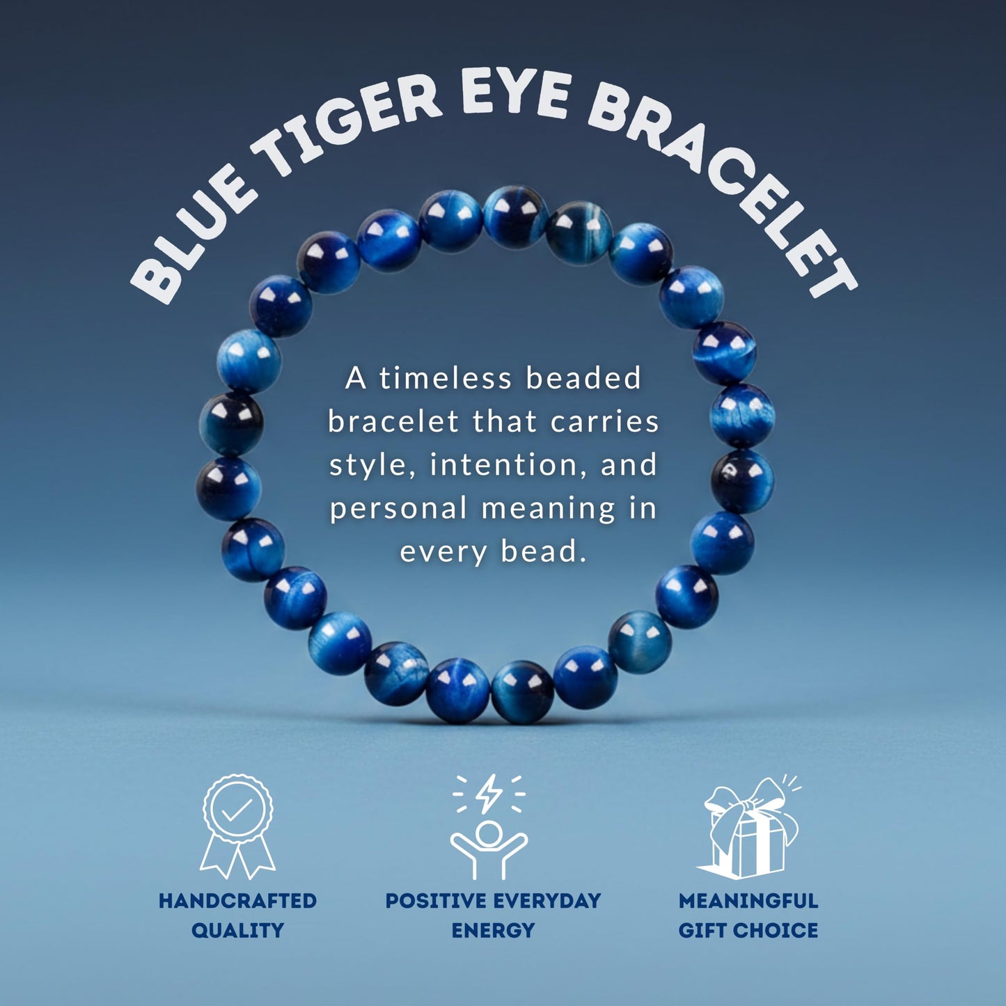 Cherry Tree Collection β Handmade Crystal Beaded Stretch Bracelets with Jade Blue Tiger's Eye for Women & Men - 8mm Round Gemstone for Protection, Balance & Luck, Small