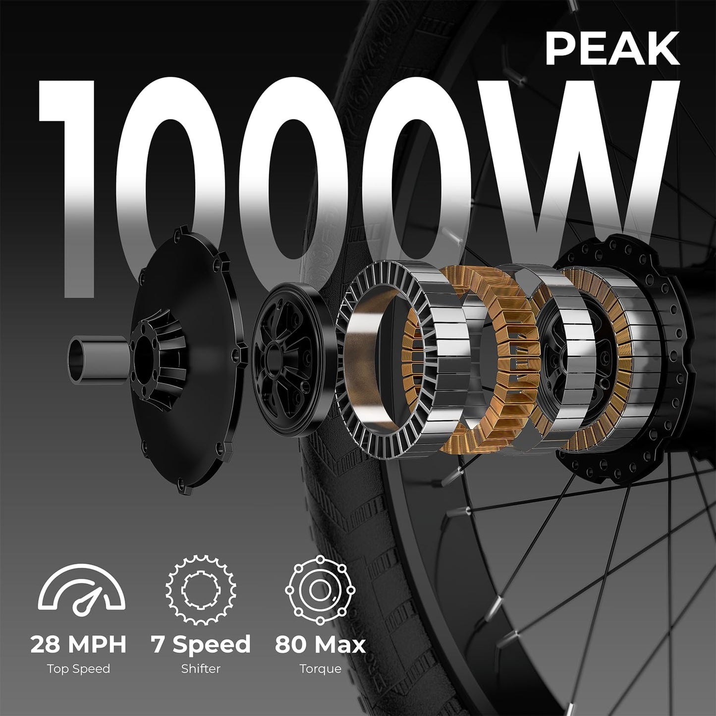 ANCHEER 26" Electric Bike for Adults, 1000W Peak EBike 28MPH 60 Miles Range, 48V 15Ah Built-in Battery - 3A Fast Charging, Fat Tire Electric Bike Off-Road for Women/Men, UL-Certified 7 Speed