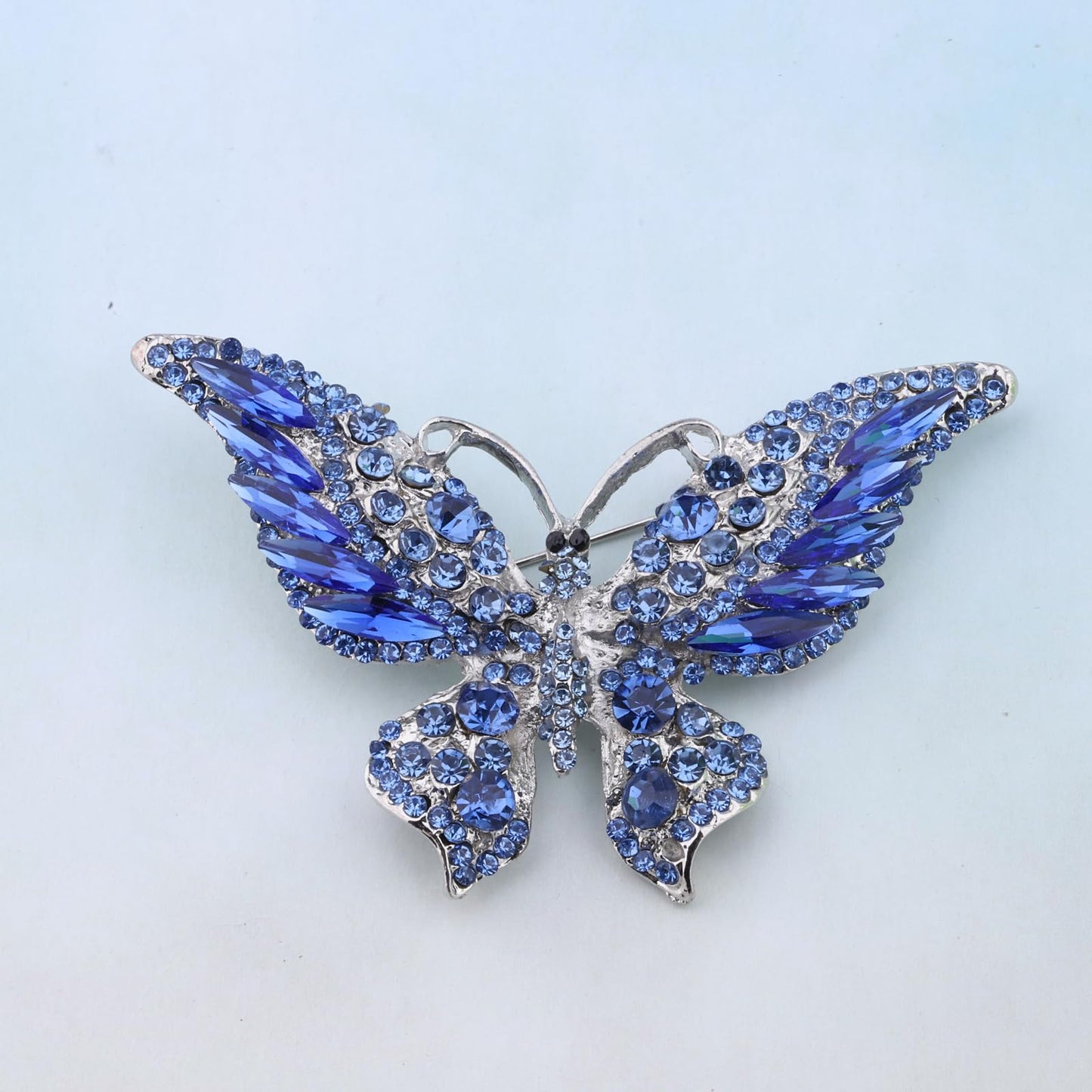 FEELMEM Crystal Rhinestone Butterfly Brooch Pin Blue Color Butterfly Brooches for For Women Wedding/Banquet/Birthday Party (blue-3)