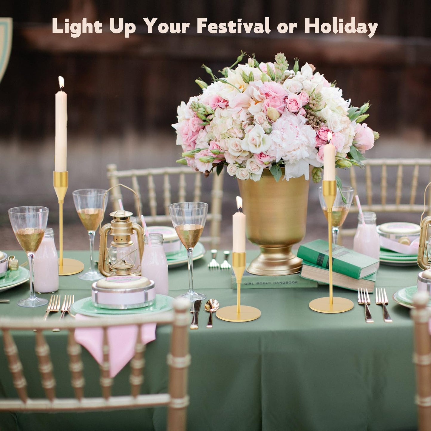 Matte Gold Candle Holders Bulk Painted Gold Metal Candlesticks Fit 0.8 Inch Taper Candles Decorative Metal Candelabra for Wedding Home Holiday Anniversary Party Dinning Table Decors (Set of 15)