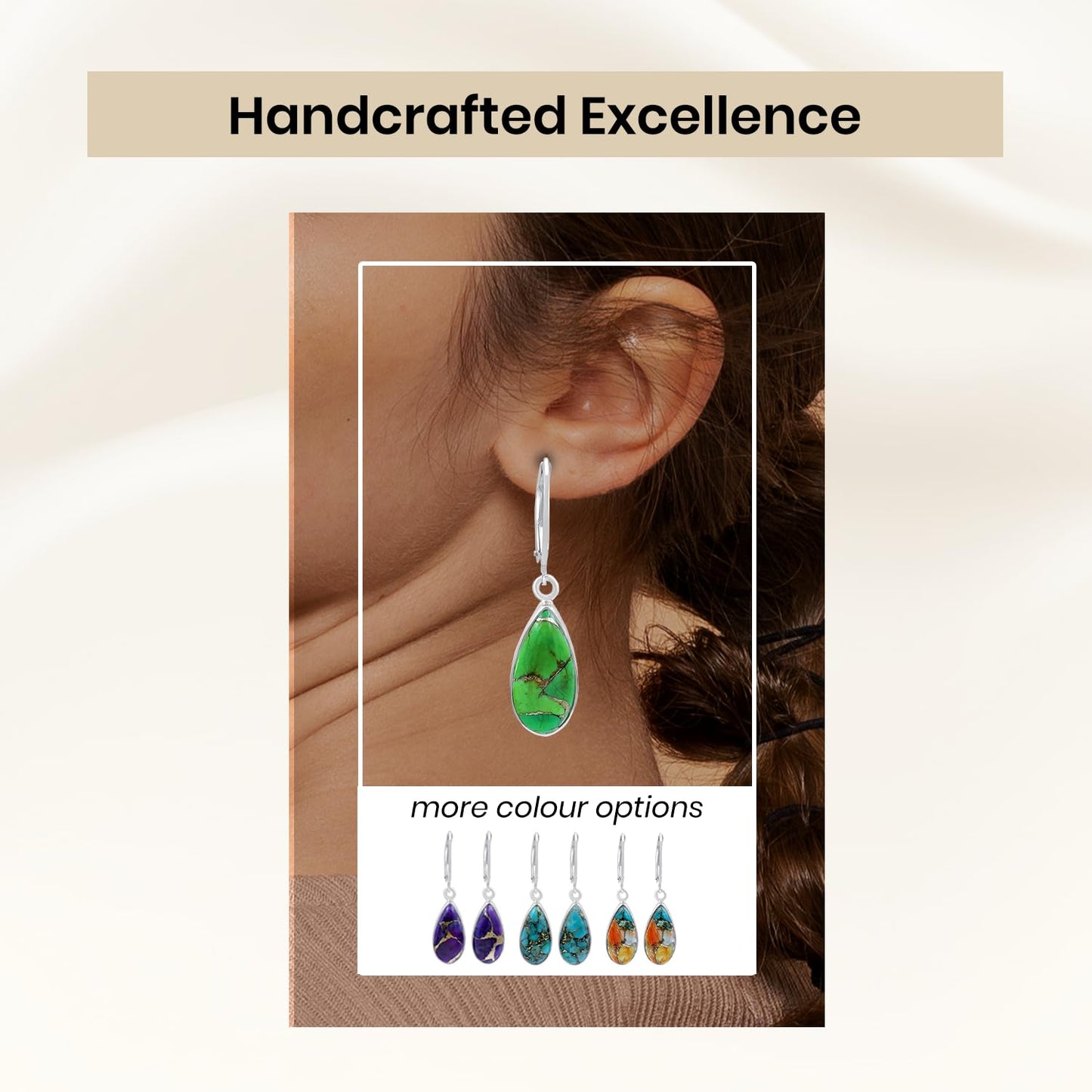 Tishavi Natural 9.35Cts Sterling Silver Green Copper Turquoise Earrings For Women, Green Stone Sterling Silver 925 December Birthstone Earrings Jewelry Gift For Mom Wife Sister