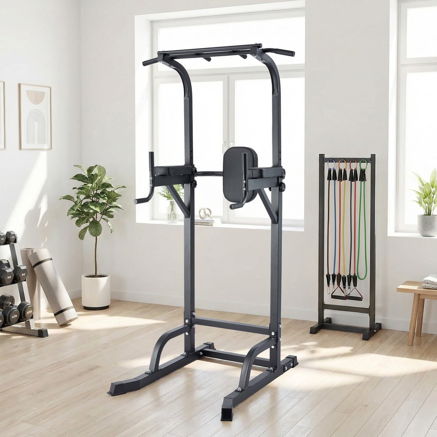 Free Standing Power Tower Pull Up Bar and Dip Station,Adjustable Strength Training Pull-Up Bars for Full Body Workout, Multifunction Dip Station Home Gym for Pull-Ups, Dips, Push-Ups, Leg Raises