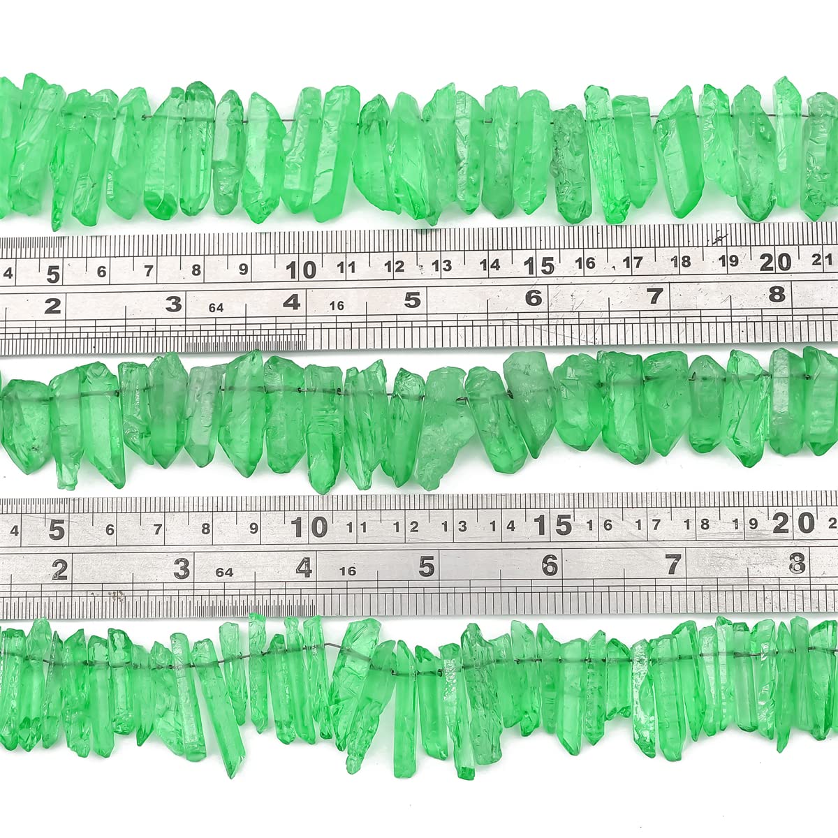 BEADIA Green Titanium Coated Crystal Quartz Spike Point Stick Beads Rough 1.0"-1.5" for Jewelry Making 15 Inch/Strand