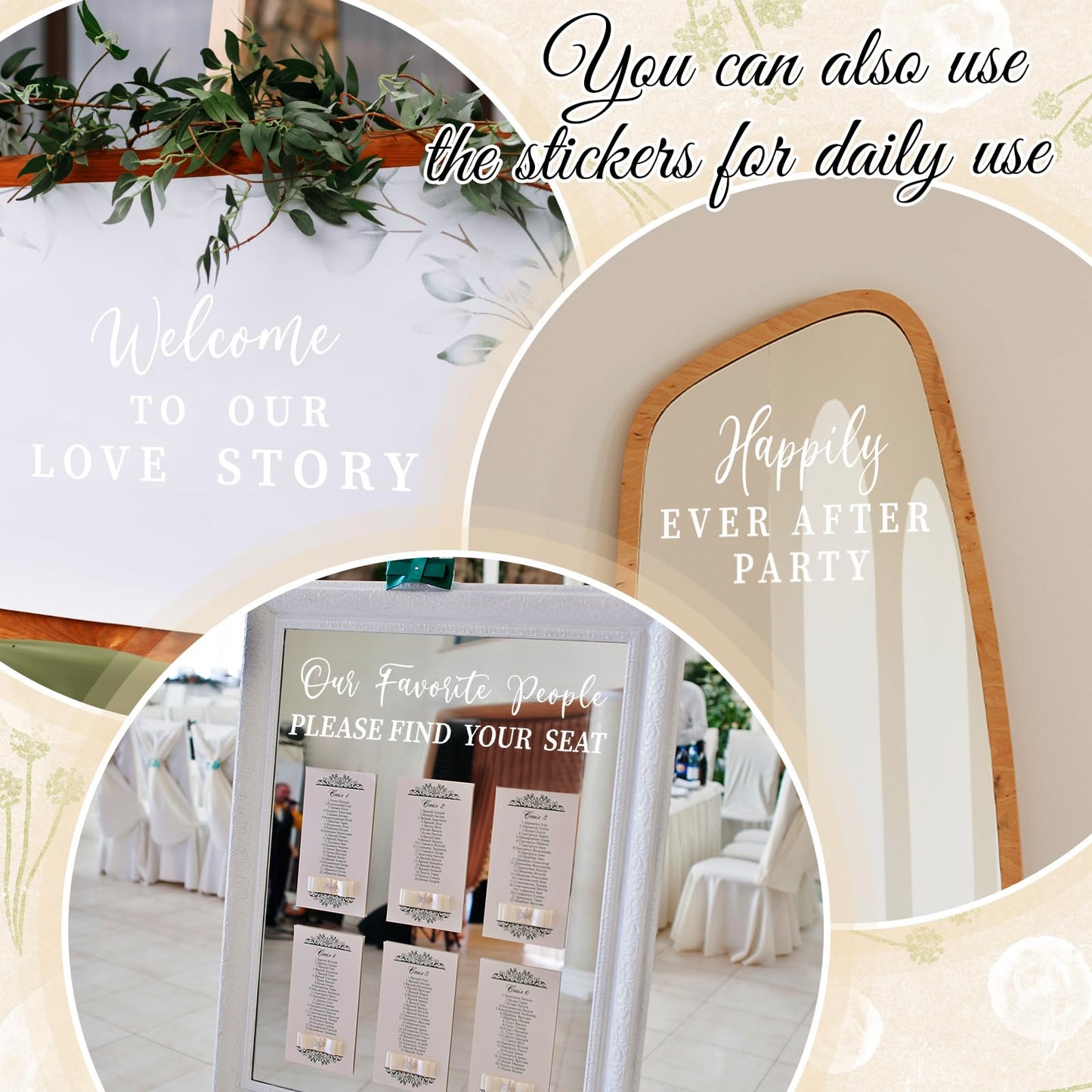 MotiMind 4 Pcs Wedding Mirror Welcome Sign Decal Seating Chart Stickers DIY Wedding Party Supplies Removable Vinyl Letter Decals for Bridal Shower Marriage Reception(Welcome,White)