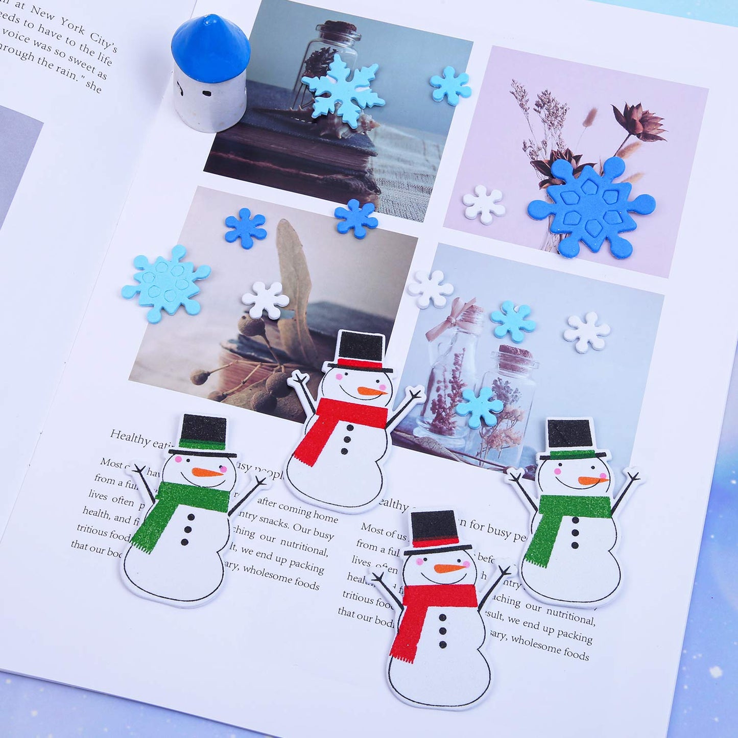 Aneco 500 Pieces Foam Snowflakes Stickers Winter Snowman Self-Adhesive Stickers for DIY Craft or Party Favor