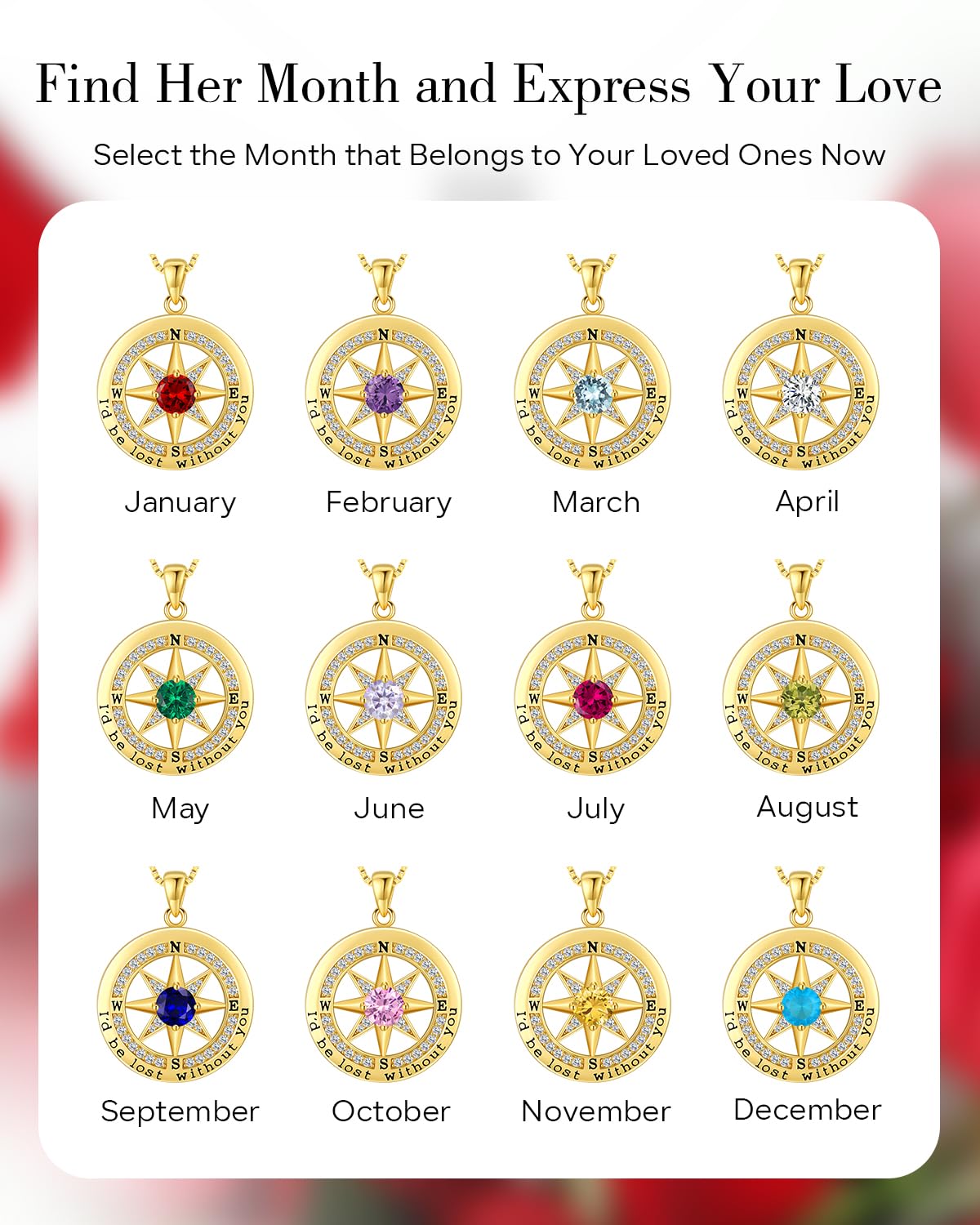 S925 Necklace Gift for Wife |Compass Jewelry |Women Anniversary |Sterling Silver |Girlfriend Birthday Gifts for Her Valentines |I'd be Lost without You |18K Gold Jan 01