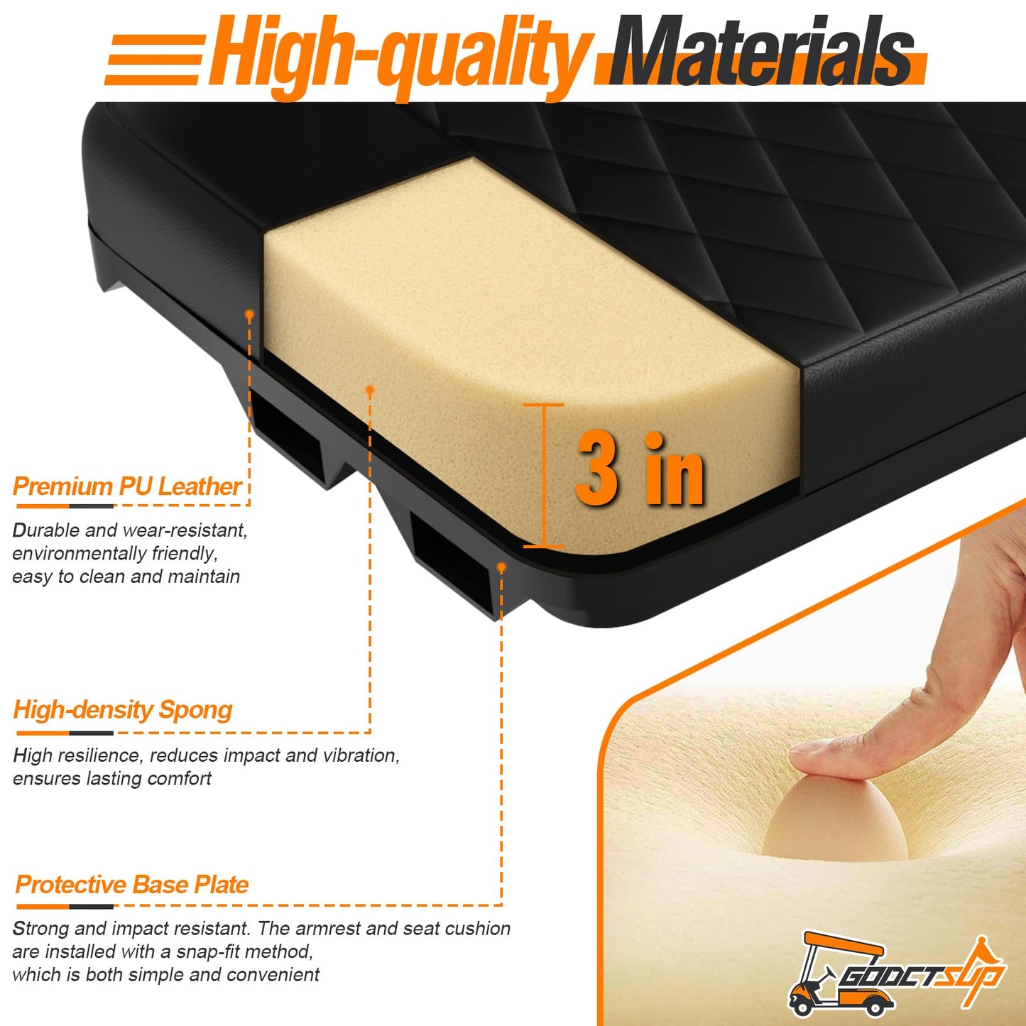 GODCTSUP Upgrade Golf Cart Front Seat Replacement Cushion Assembly Kit for Club Car Precedent 2004-2011, Club Car Seat Cushions- Premium Sponge Soft Seat Cushion and Backrest Set (without Armrest)