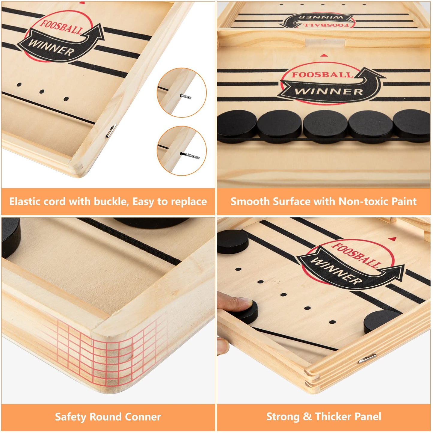 Fast Sling Puck Game, Wooden Air Hockey Board Game with 10 Spare Pucks & 2 Elastic Bands | 2 Player Table Fast-Paced Slingshot Games for Kids & Adults, Fun for Family Night or Friends Party