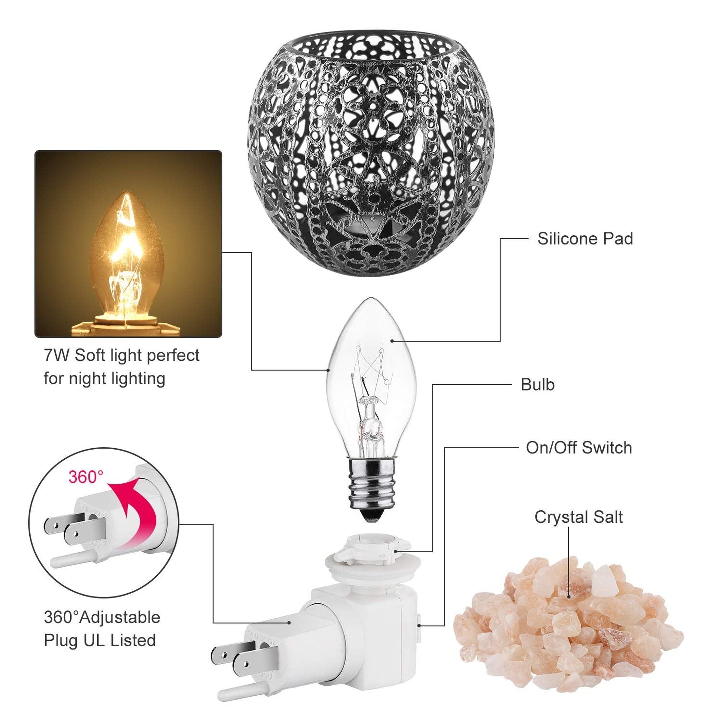 IMY King Salt Night Light,Natural Wall Light Salt Lamp with 1 Bulbs, Himalayan Rocks Salt Lamp with Spherical Metal Basket Gift(Fade-Change)