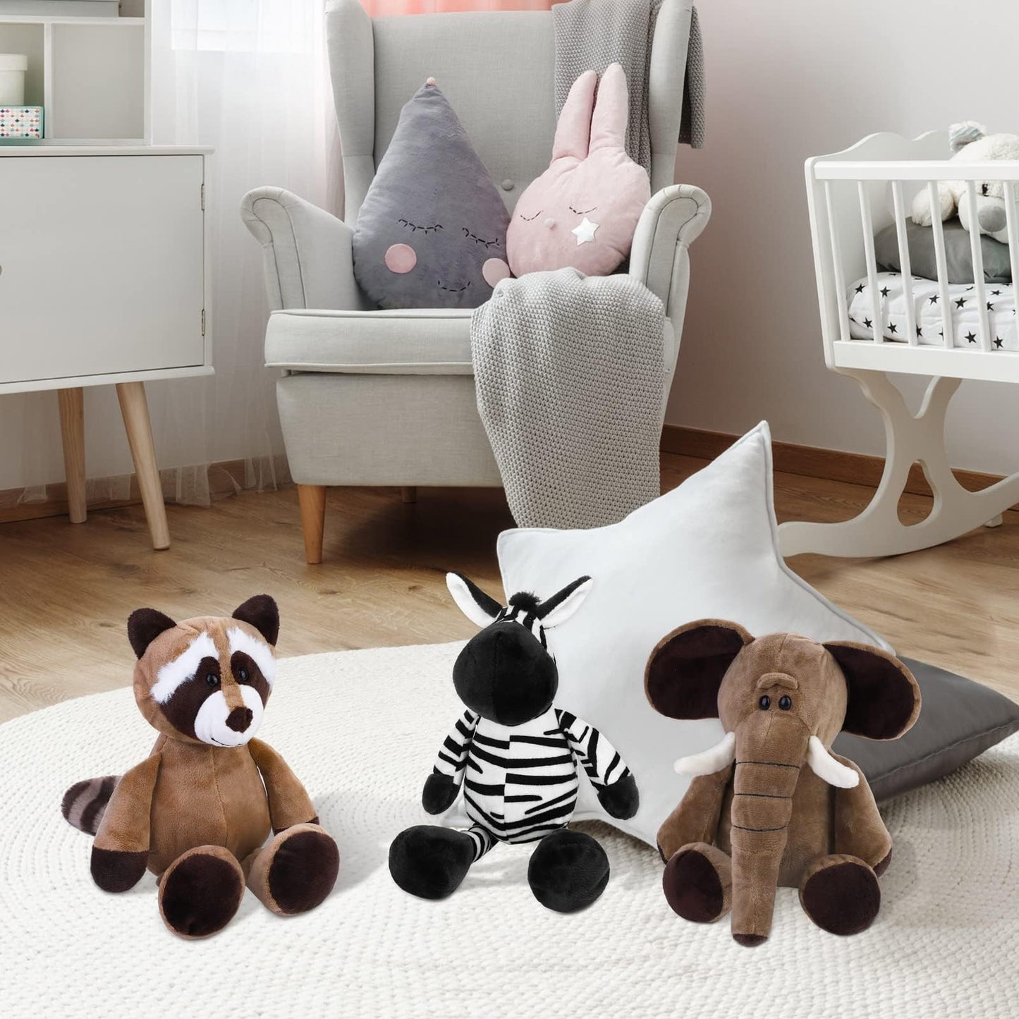 Elcoho 8 Pieces Safari Stuffed Animals Plush Jungle Animal Toys 9.8 Inch Zoo Stuffed Animals Set Cute Plush Toys for Animal Themed Parties Teacher Student Award