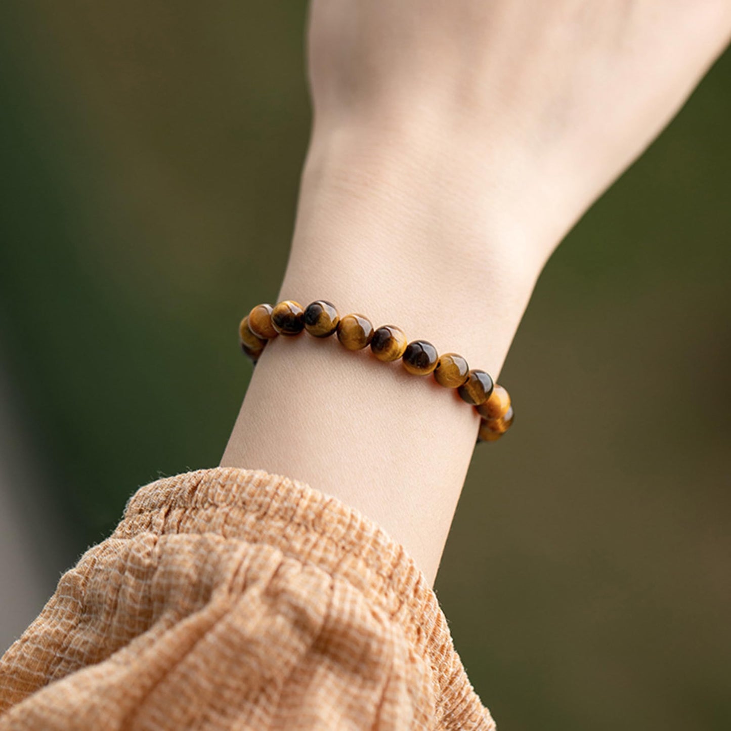 Cryhand Female 8mm Beaded Bracelets For Women Simulated Tigers eye Bracelet for Men Handmade Lucky Money Stretchy Crystal Bracelets Best Gifts 3PCS