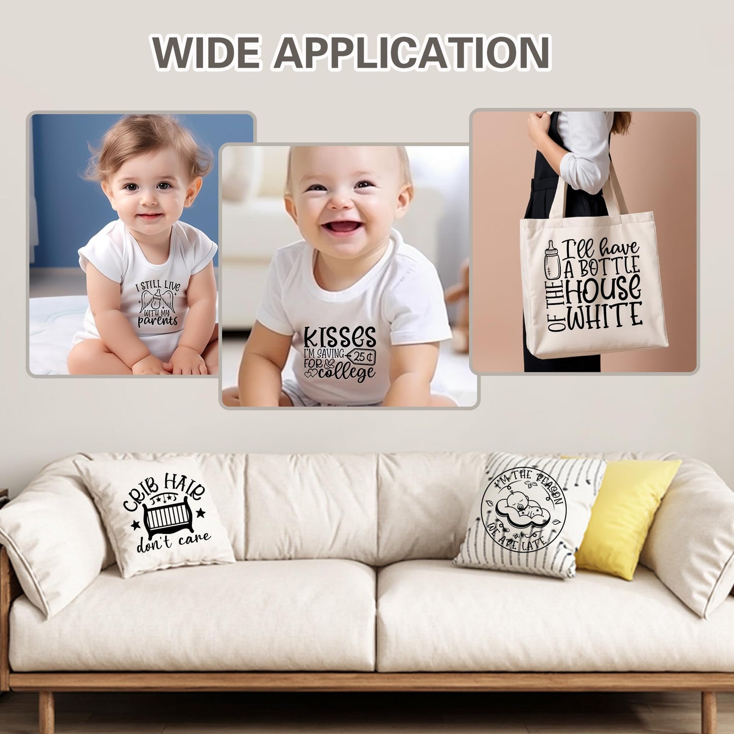 20 Pcs 5.5 Inch Vinyl DTF Heat Transfers for Baby Clothes with Funny Quote Designs for Onesies Bodysuits Bibs and DIY Shower Gifts