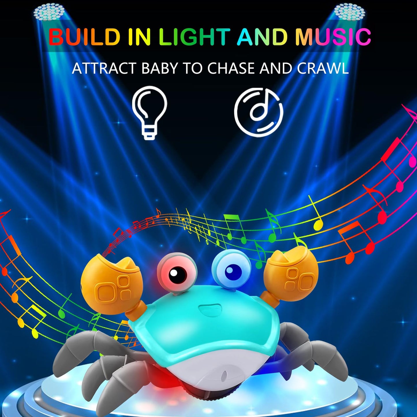 Plnmlls Crawling Crab Baby Toy,Tummy Time Toys,with Music and LED Light,Built-in Rechargeable Battery and Volume Can be Turned Off for 6-12 12-18 36 Months Walking Toddler Birthday Gift(Jade Green)