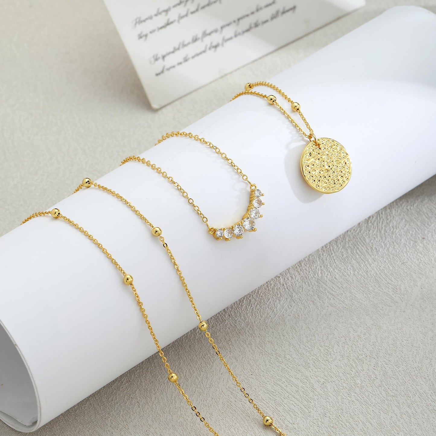 Hothrty Layered Gold Necklaces for Women Trendy Dainty Necklace Stack Coin Simple Circle Cubic Zirconia Pendant Bead Necklaces Set Gold Necklace Jewelry for Women